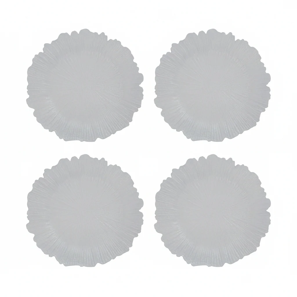 Set of Four 33cm Dia White Reef Charger Plates