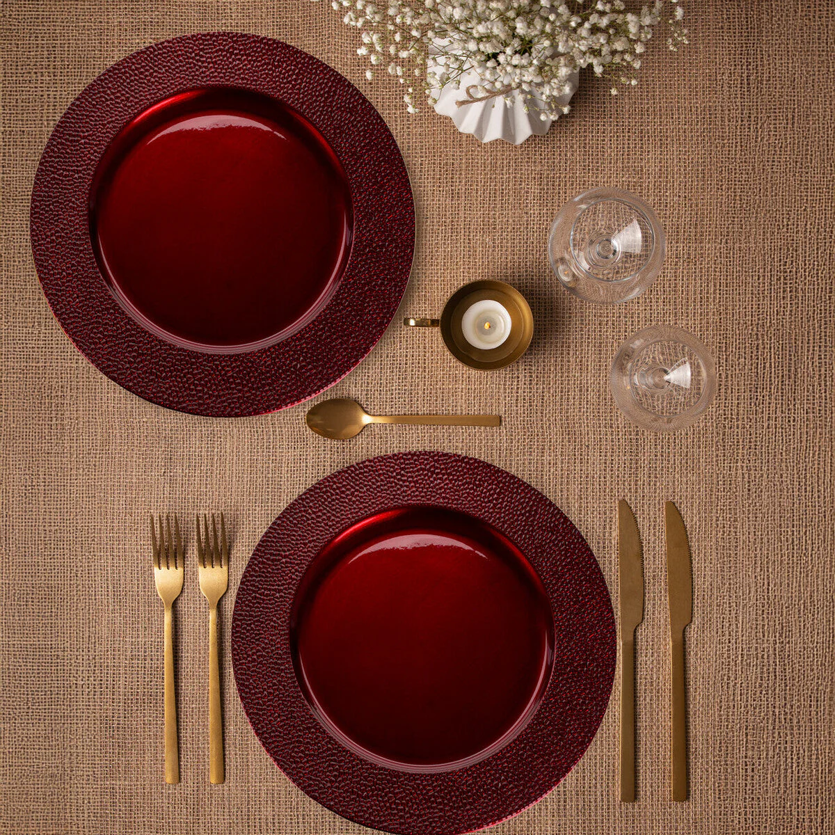 Set of Four 33cm Paxton Red Pebble Effect Charger Plates - Image 2