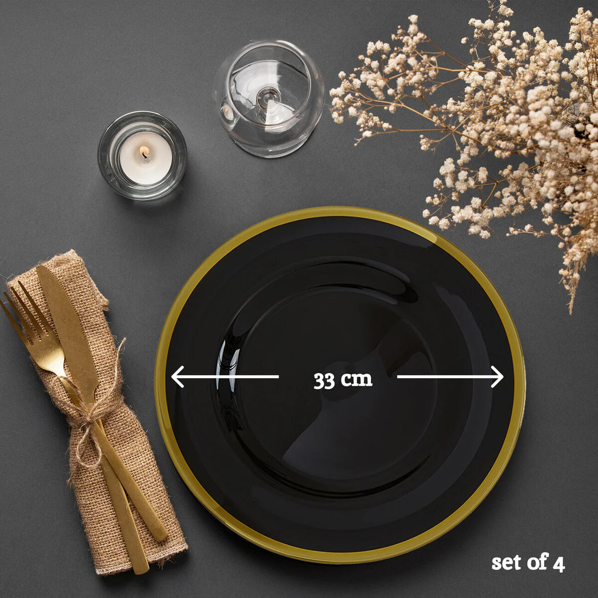 Set of Four Ida 33cm Dia Black Glass Charger Plates - Image 11