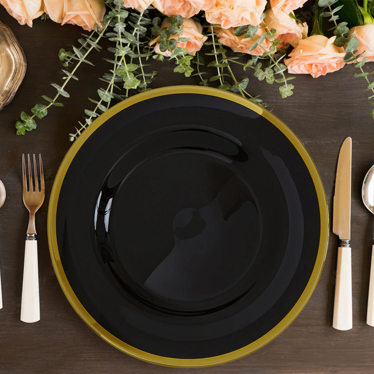 Set of Four Ida 33cm Dia Black Glass Charger Plates - Image 5