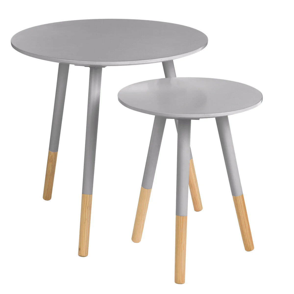 Set of 2 Grey Bamboo Round Nesting Side Tables with Natural Wood Legs, Viborg - Image 2