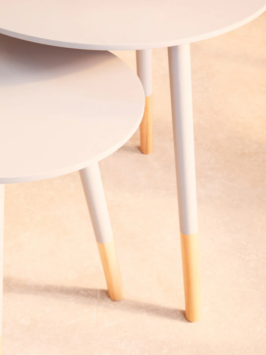 Set of 2 Grey Bamboo Round Nesting Side Tables with Natural Wood Legs, Viborg - Image 5