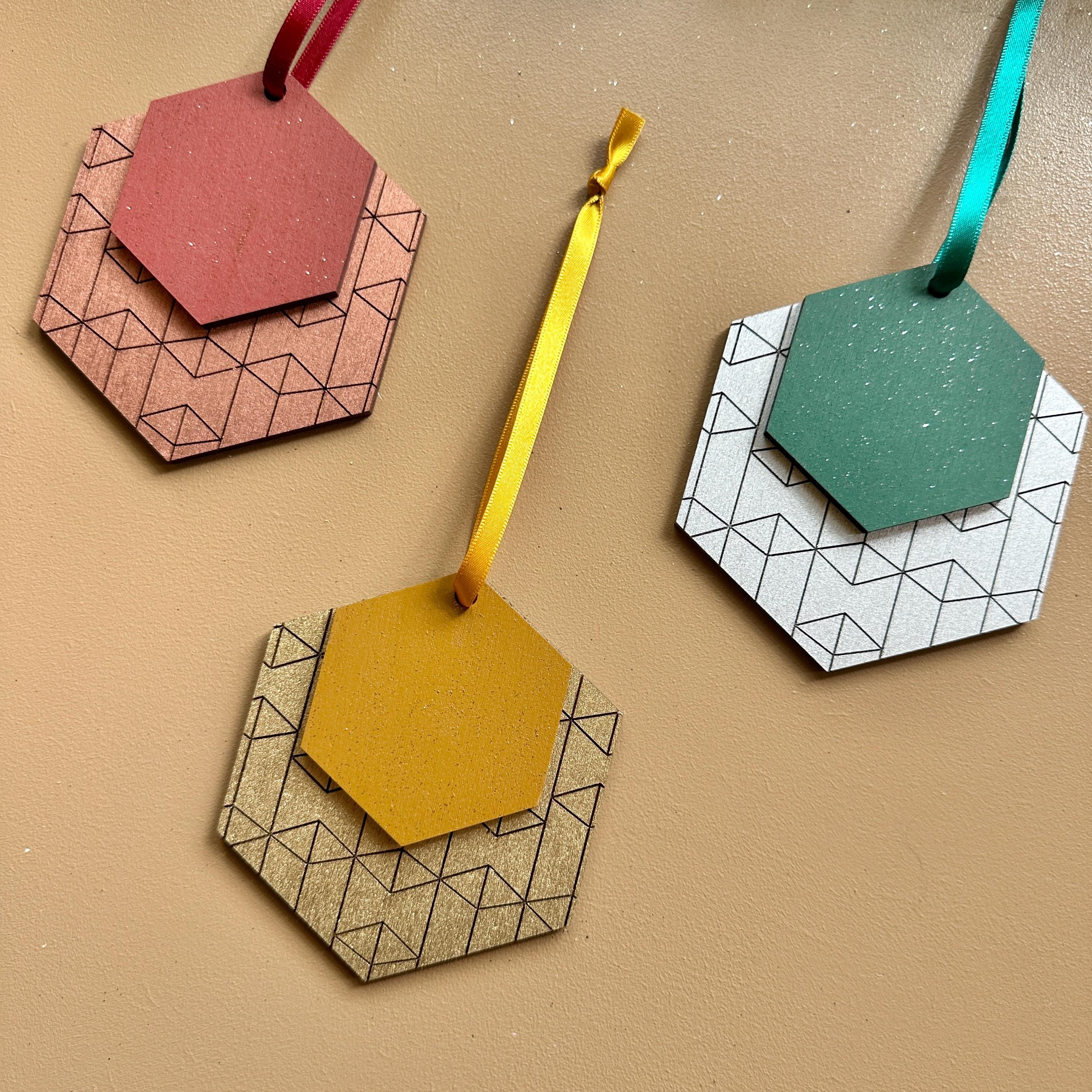 Sets of Christmas Decorations - Geometric Wooden Ornament - Tree Ornament - Holiday Decor - Image 8