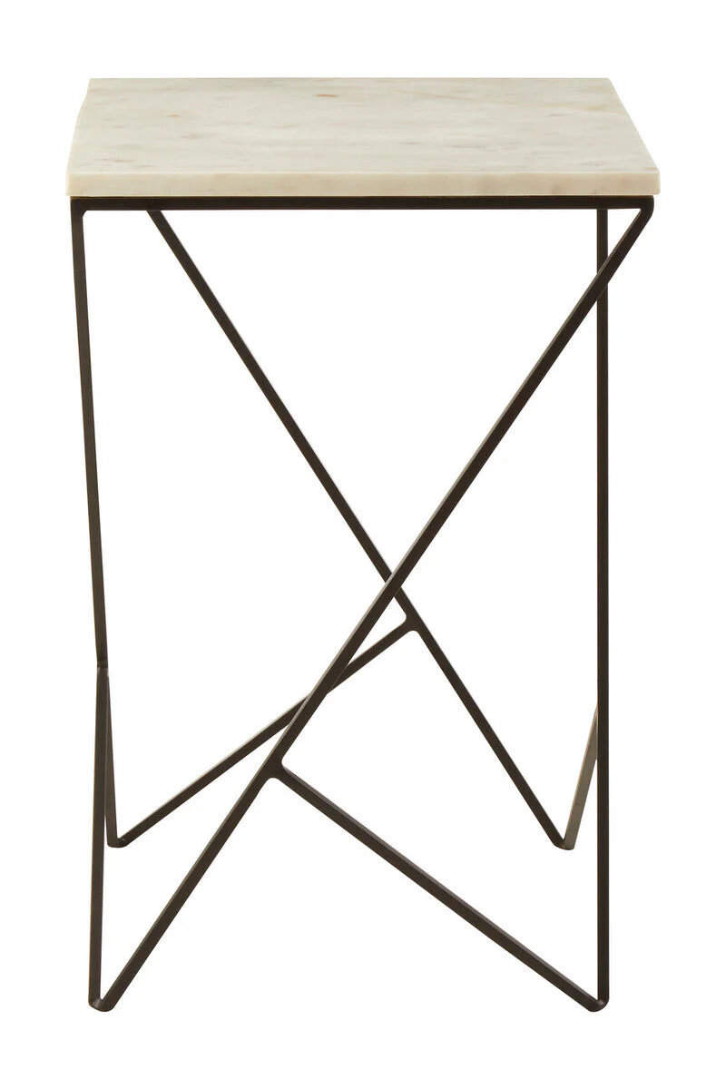 White Marble Top Square Side Table with Black Finish Metal Legs, Shalimar - Image 2