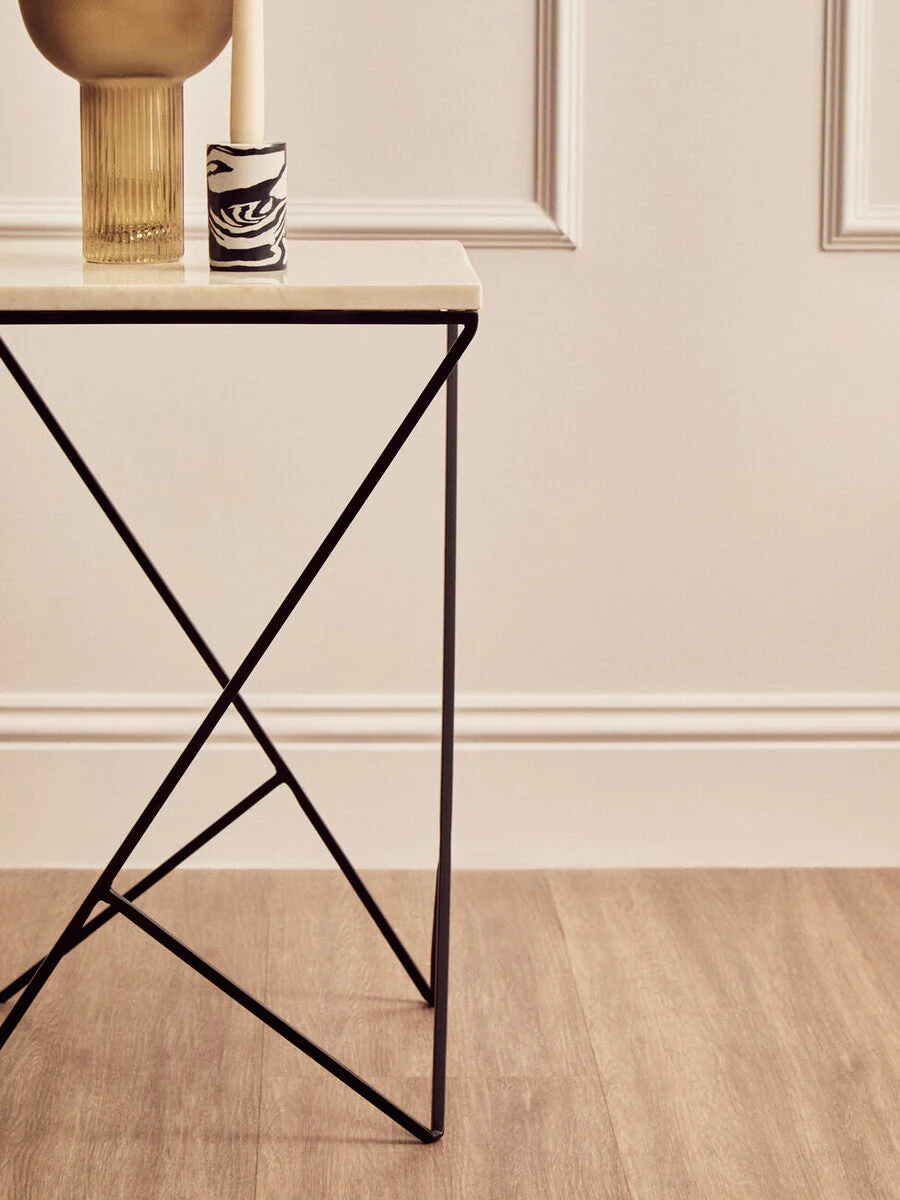 White Marble Top Square Side Table with Black Finish Metal Legs, Shalimar - Image 5