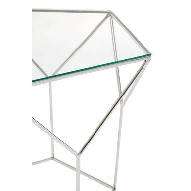 Pentagonal Silver Glass Top and Steel Base Coffee Table, Shalimar - Image 3