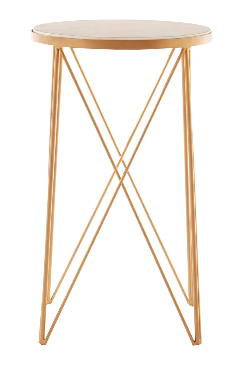White Round Marble Top Boutique Style Side Table with Gold Latticed Legs, Shalimar - Image 2