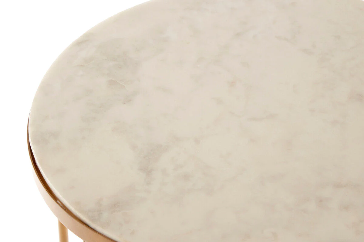 White Round Marble Top Boutique Style Side Table with Gold Latticed Legs, Shalimar - Image 8