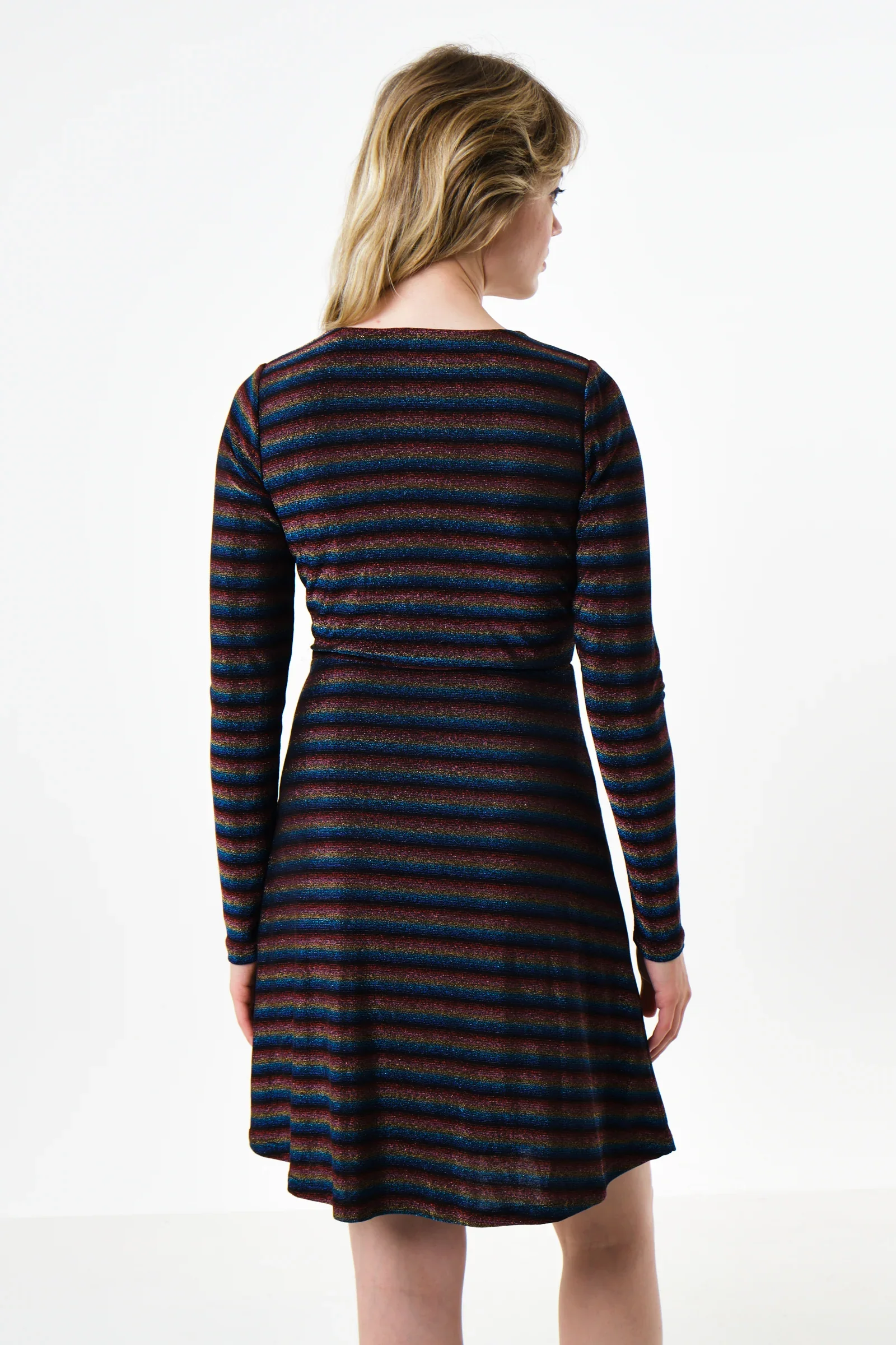 Sidney Sparkle Stripe Fit & Flare Mini Dress - Gold - Image 2