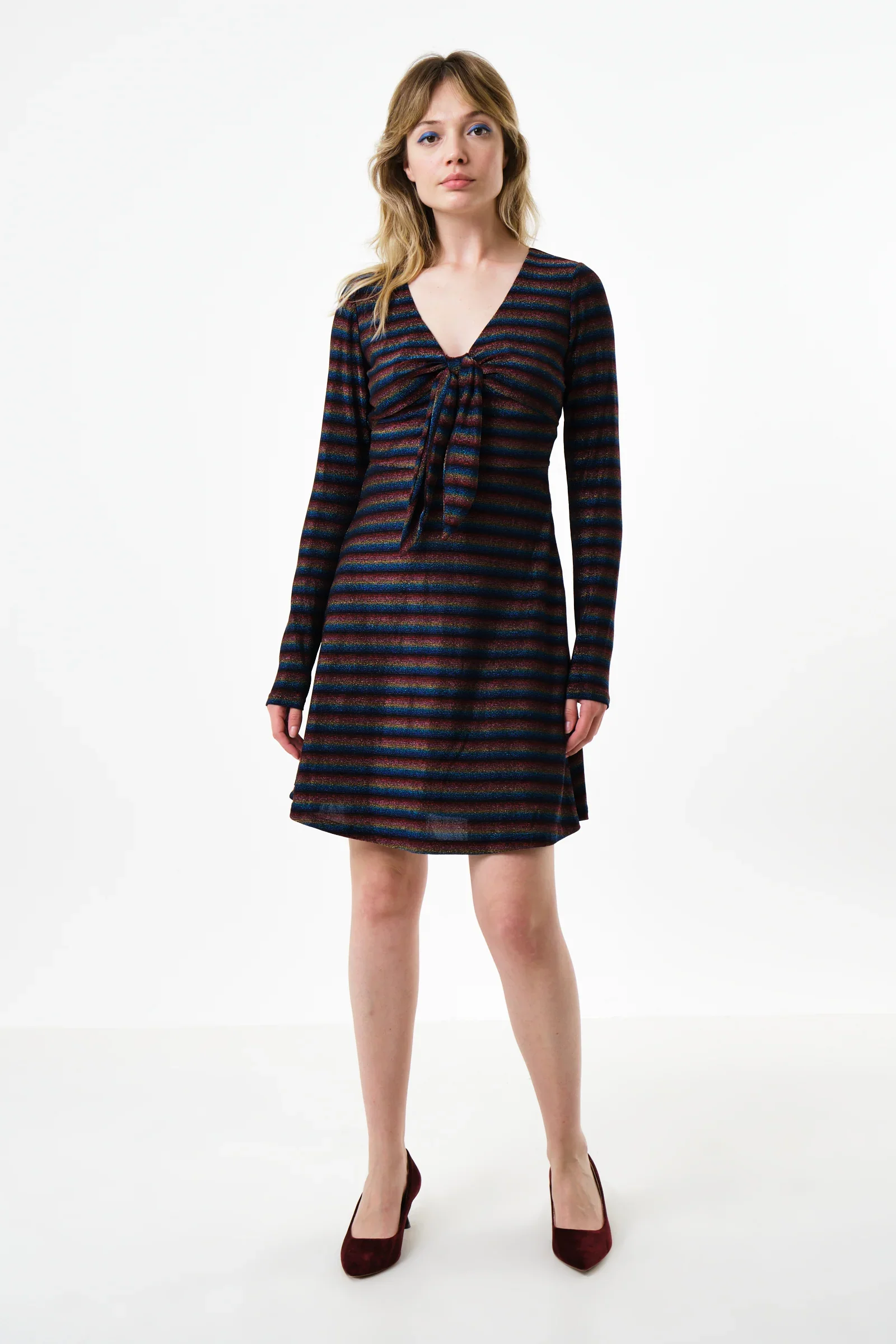 Sidney Sparkle Stripe Fit & Flare Mini Dress - Gold - Image 4
