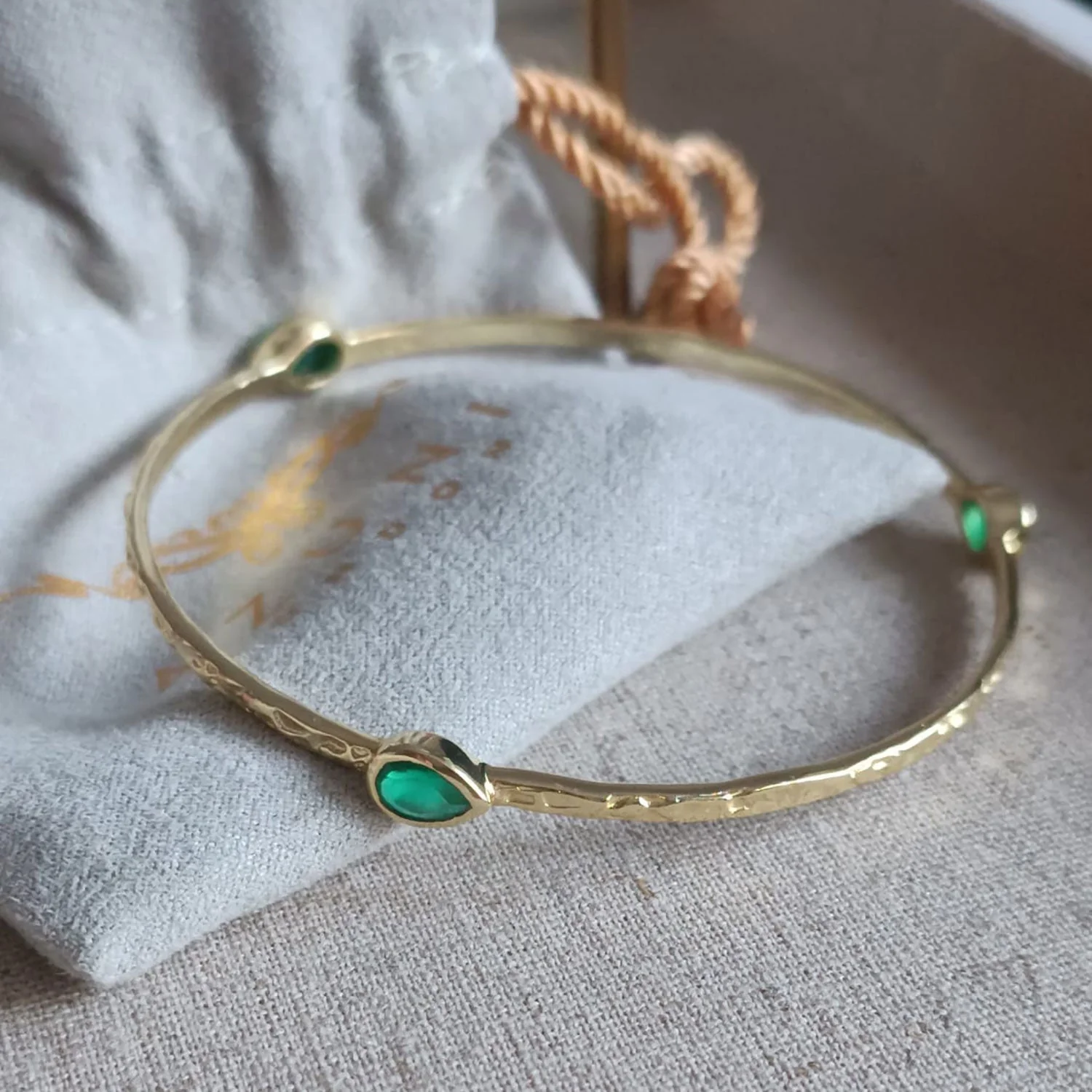 Simi Three Stone Stacking Bangle: Gold Peach Moonstone - Image 3
