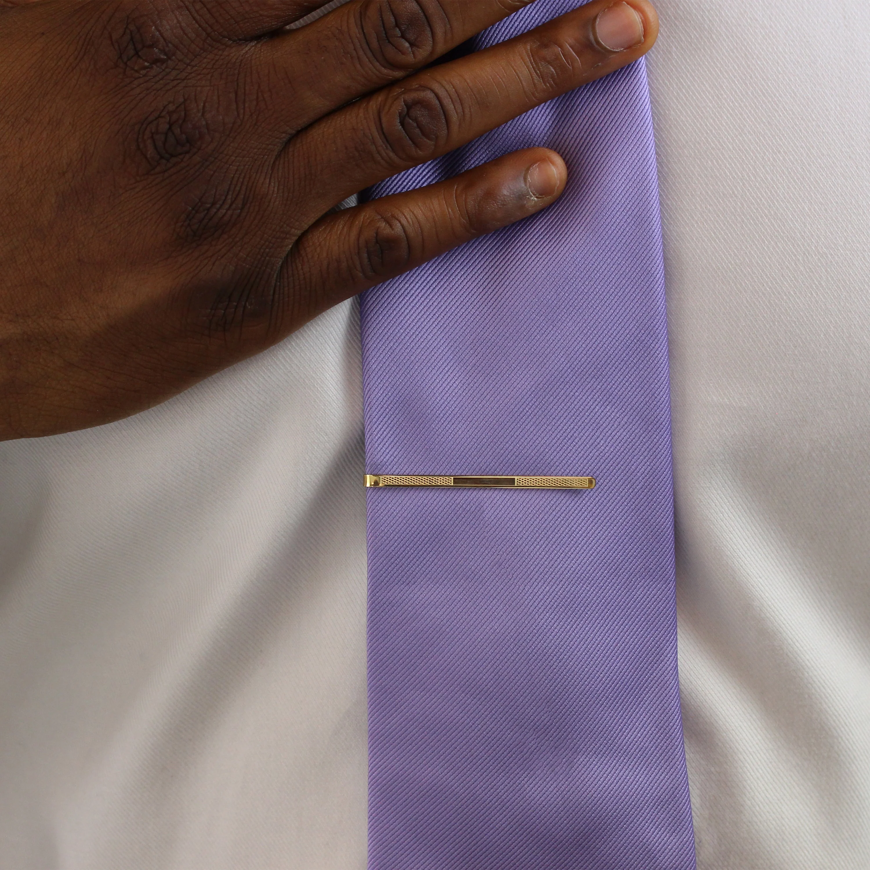 Slim 9ct Gold Engine Turned Tie Slide