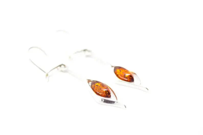 Small Droplet Amber Dangle Earrings - Image 4