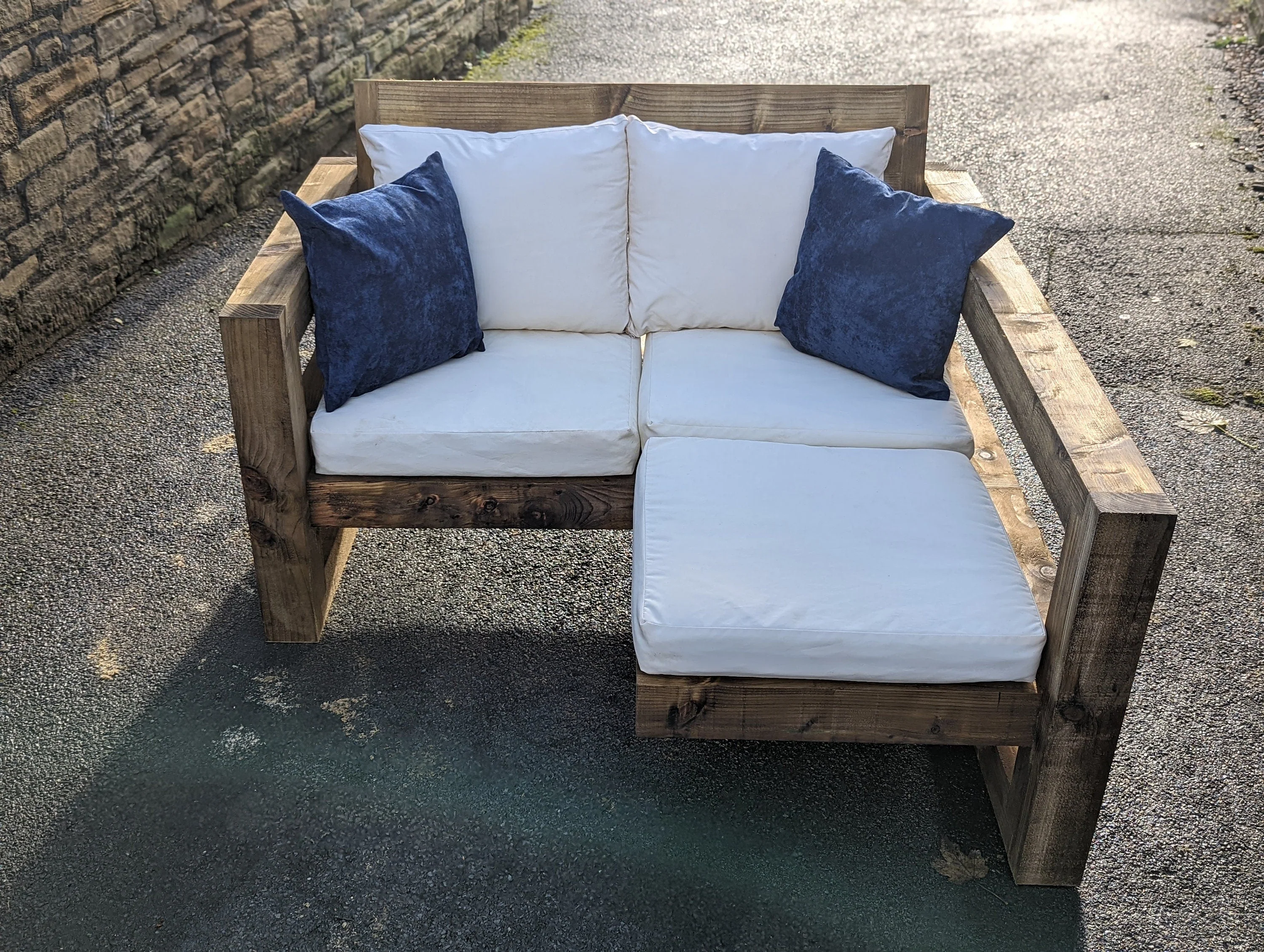 Solid Wood Garden Sofa 2 seat with foot rest - Image 8
