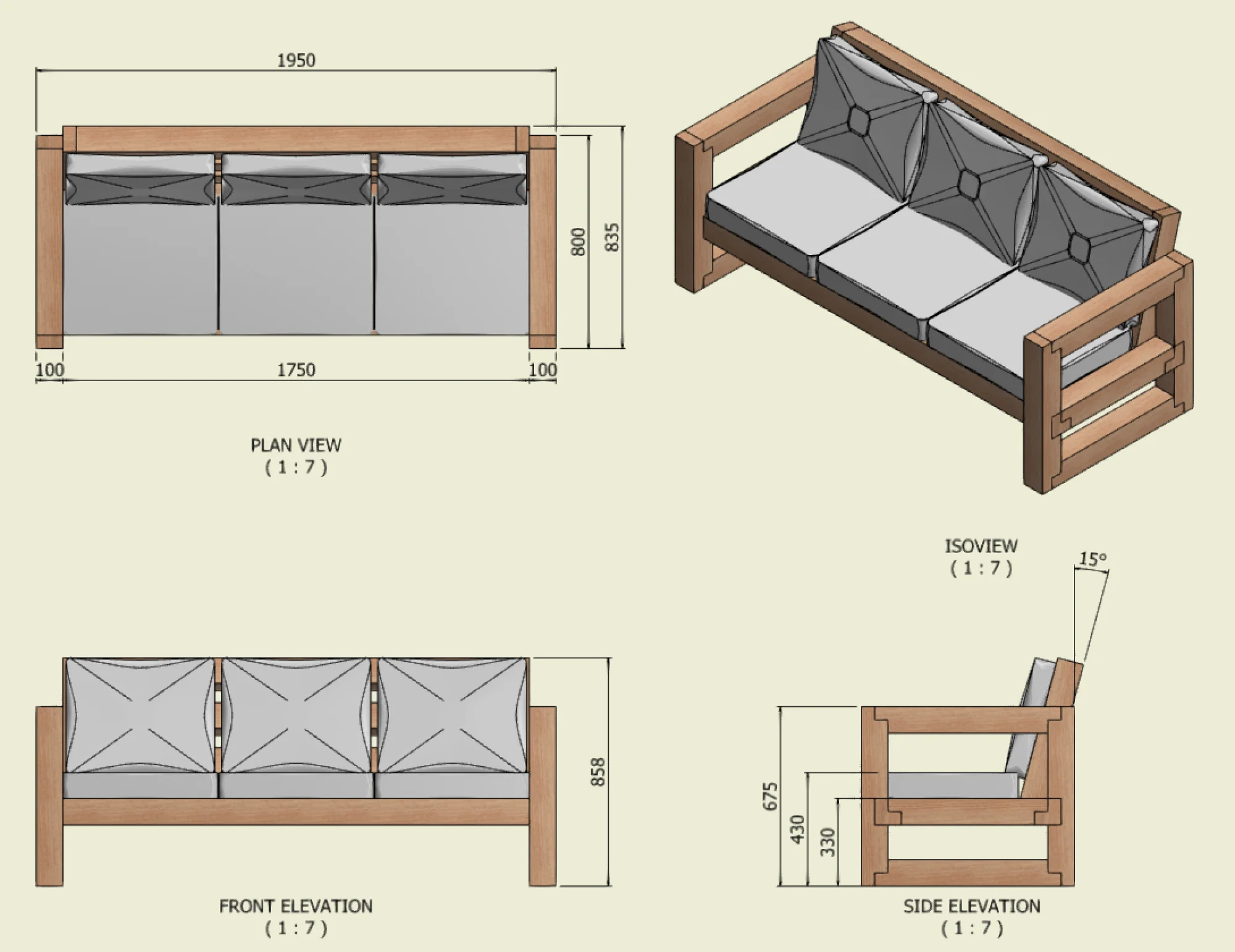 Solid Wood Garden Sofa 3 seat - Image 10