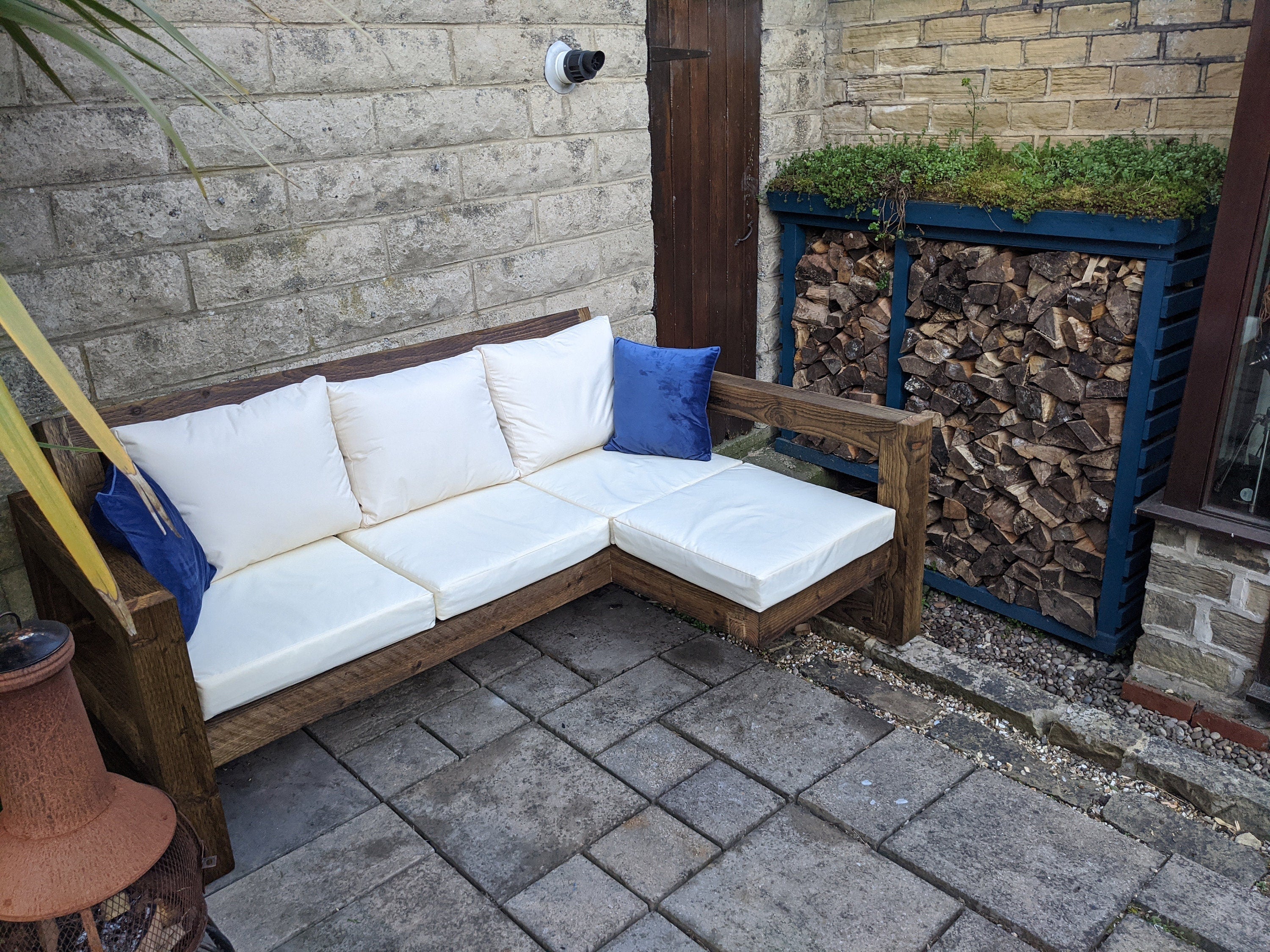 Solid Wood Garden Sofa 3 seat with foot rest - Image 6