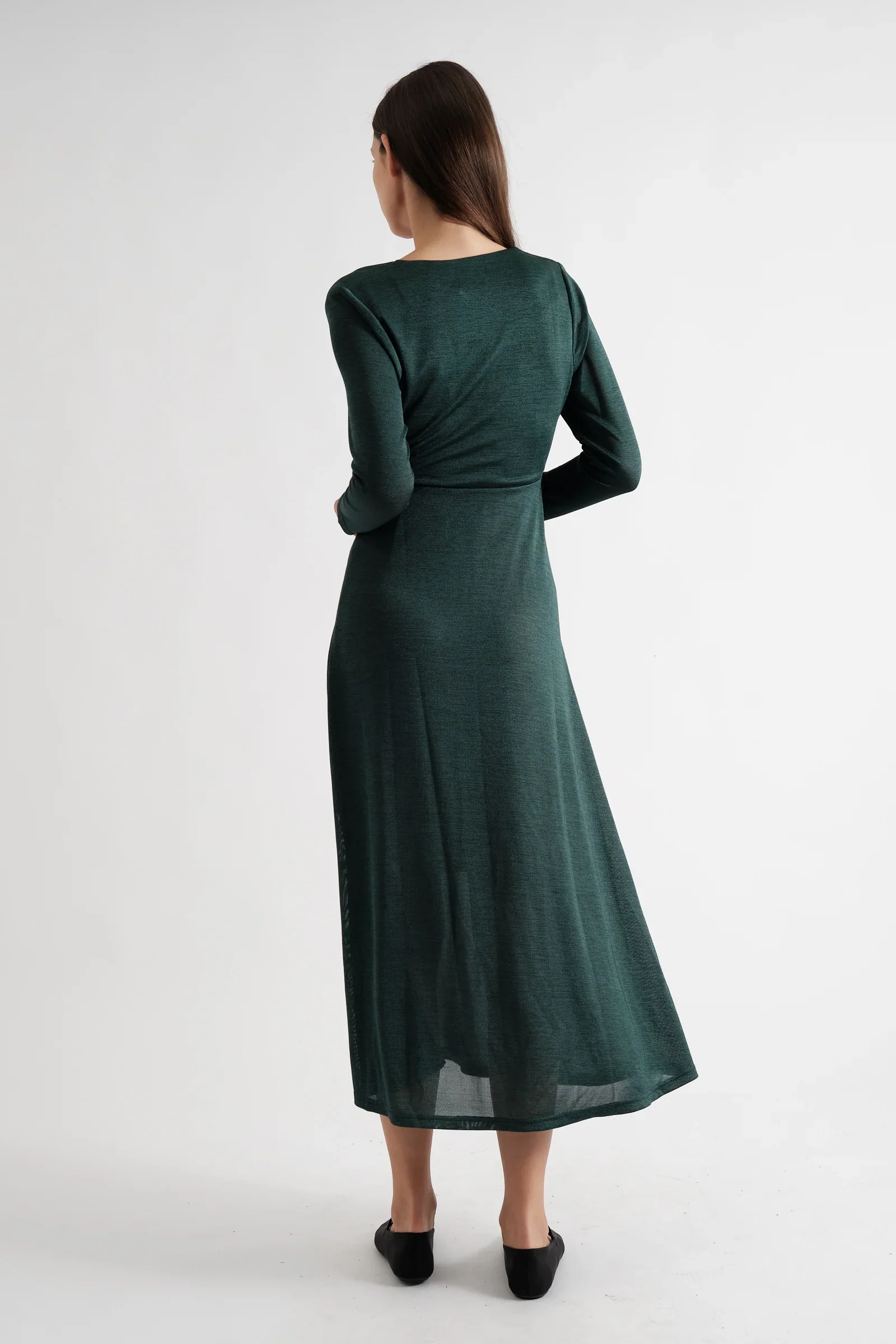 Sona Marl Faux Wrap Midi Dress in Green - Image 5