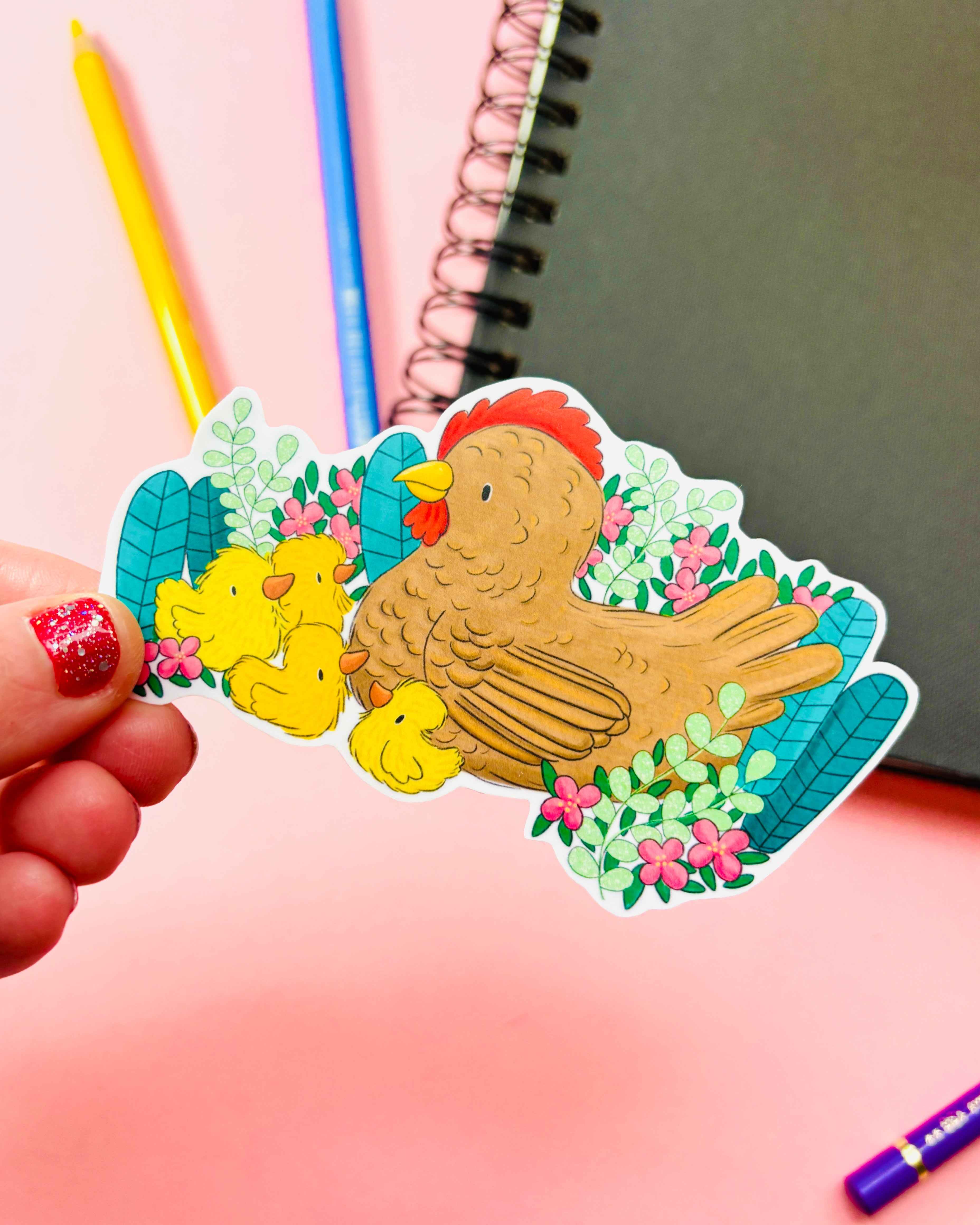 Spring Friends Hen or Fox Illustrated Vinyl Sticker - Image 7