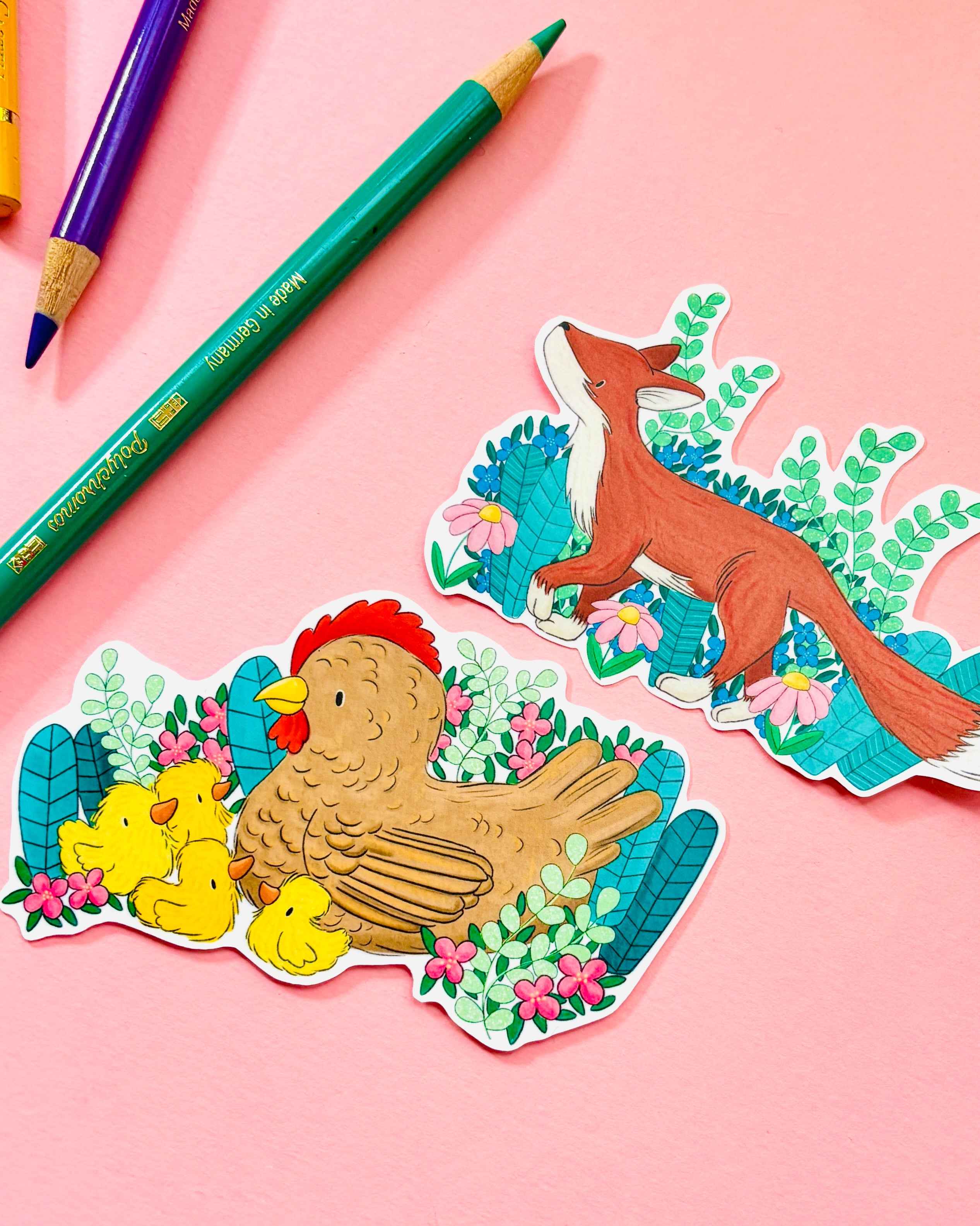 Spring Friends Hen or Fox Illustrated Vinyl Sticker - Image 8