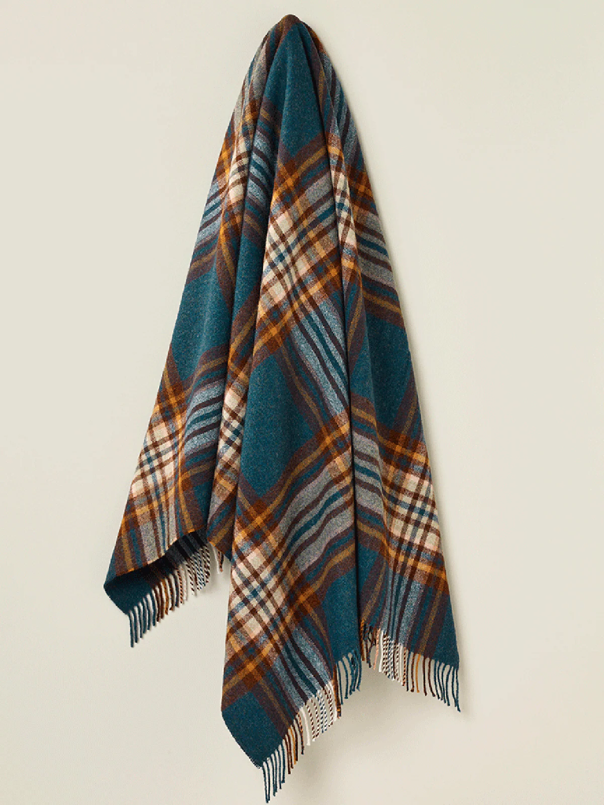 St Ives Check Pure New Wool Throw - Teal - Image 2