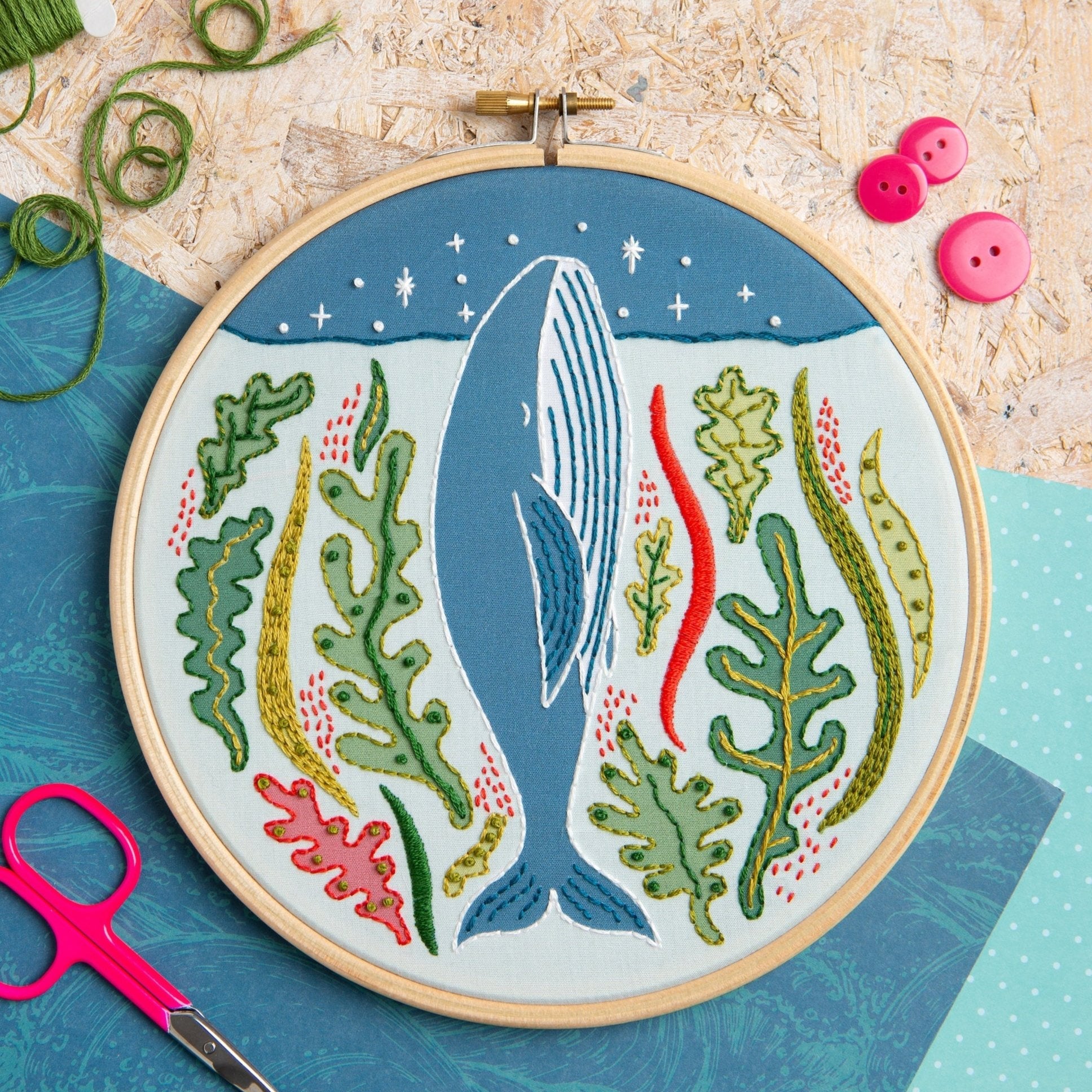 'Stargazing Whale' Ocean Embroidery Kit for Beginners