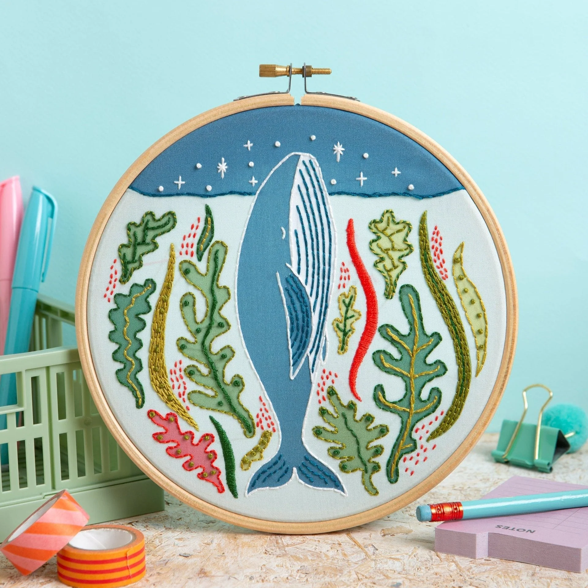 'Stargazing Whale' Ocean Embroidery Kit for Beginners - Image 5