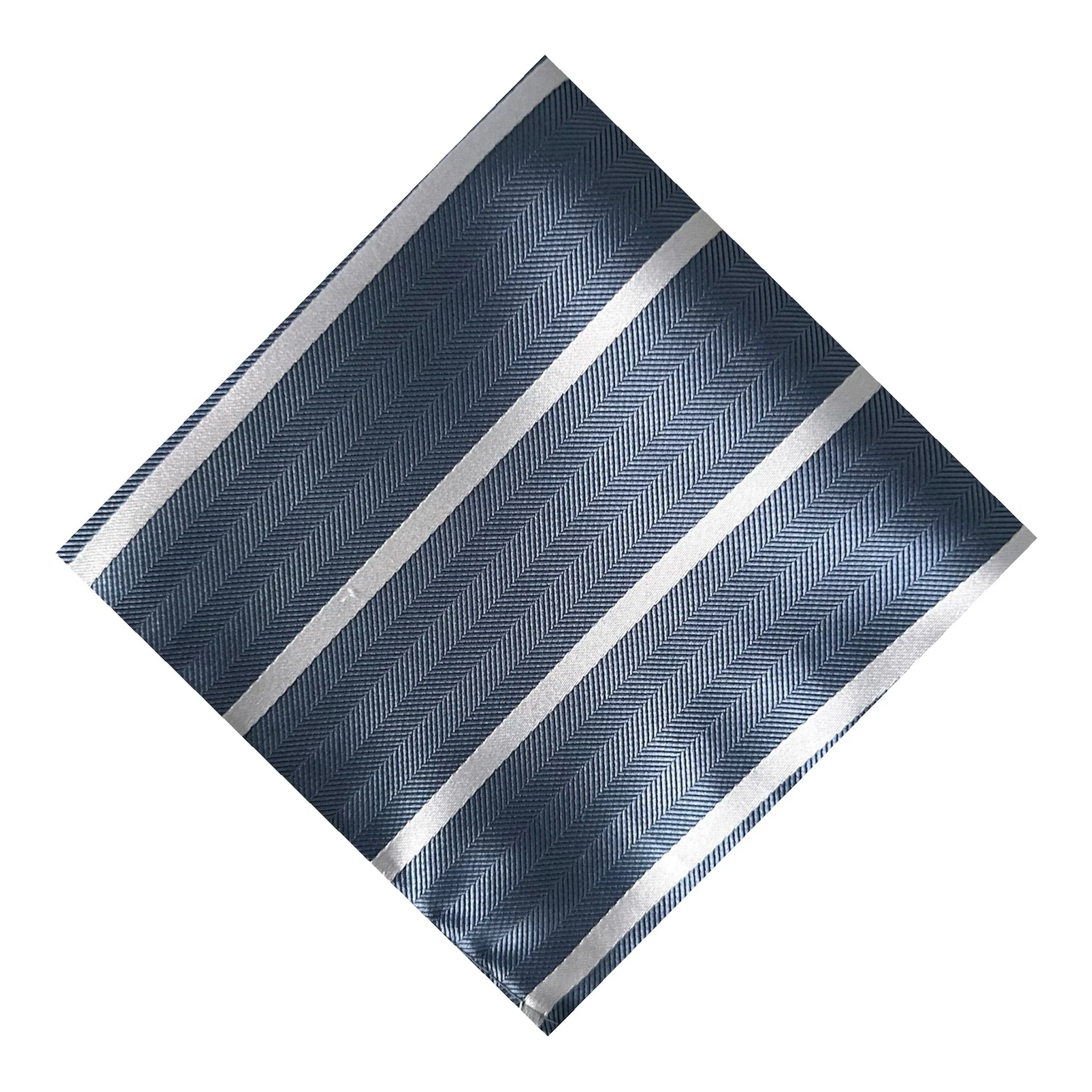 Steel Blue & White Stripe Pocket Square - Hawksmoor Edit