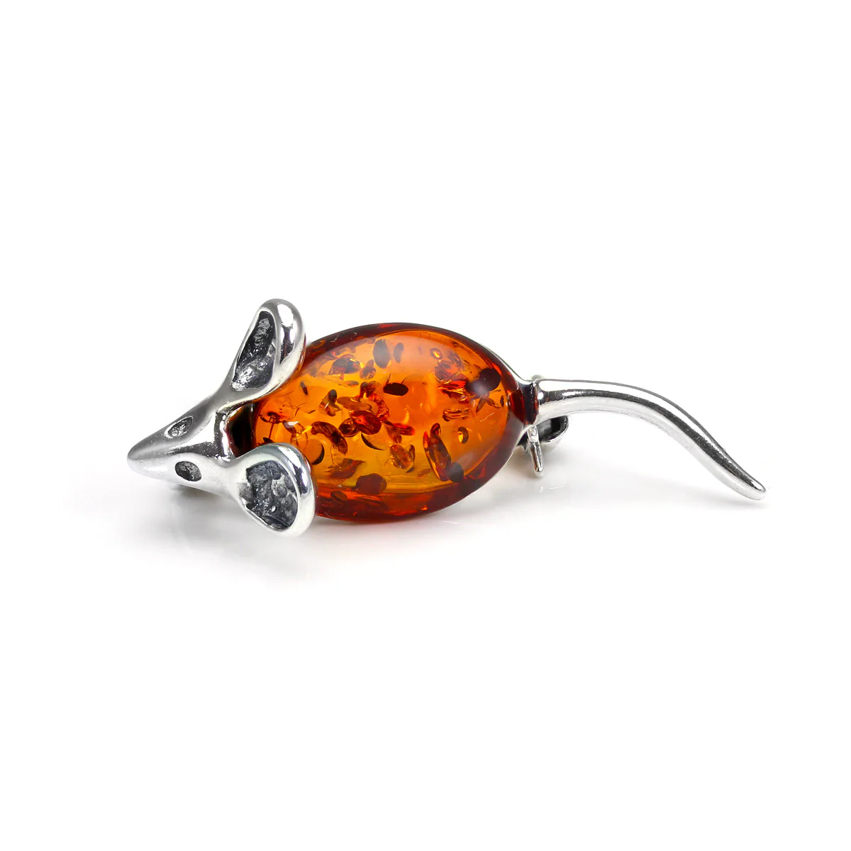 Sterling Silver & Baltic Amber Mouse Brooches - 3 Colours - Image 4