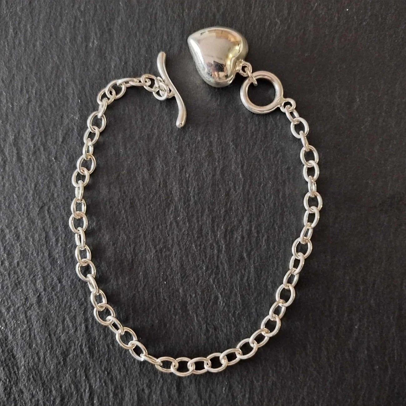 Sterling Silver Chain Bracelet with Heart Charm - Image 4