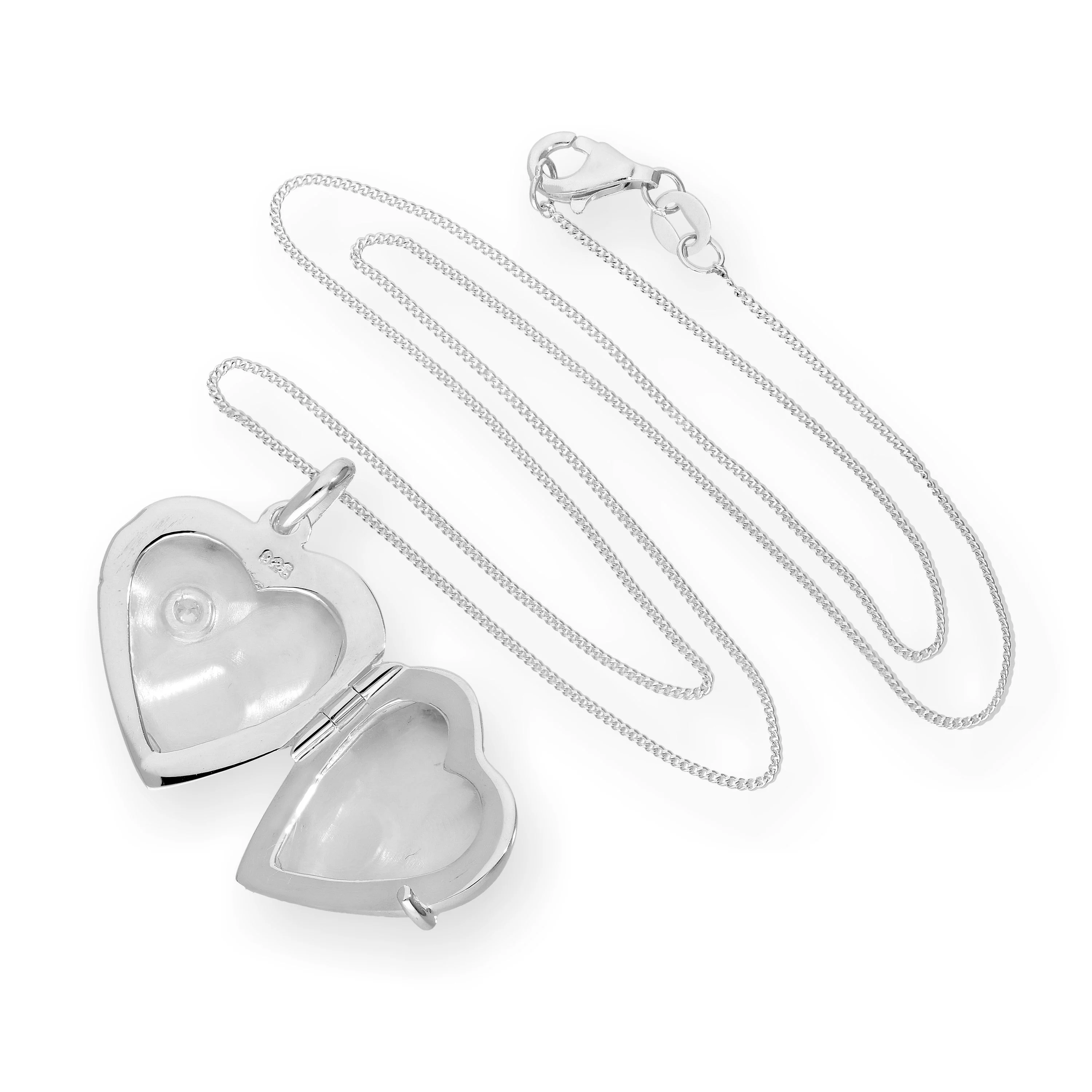 Sterling Silver & CZ Crystal Engravable Heart Locket on Chain 16 - 22 Inches - Image 3