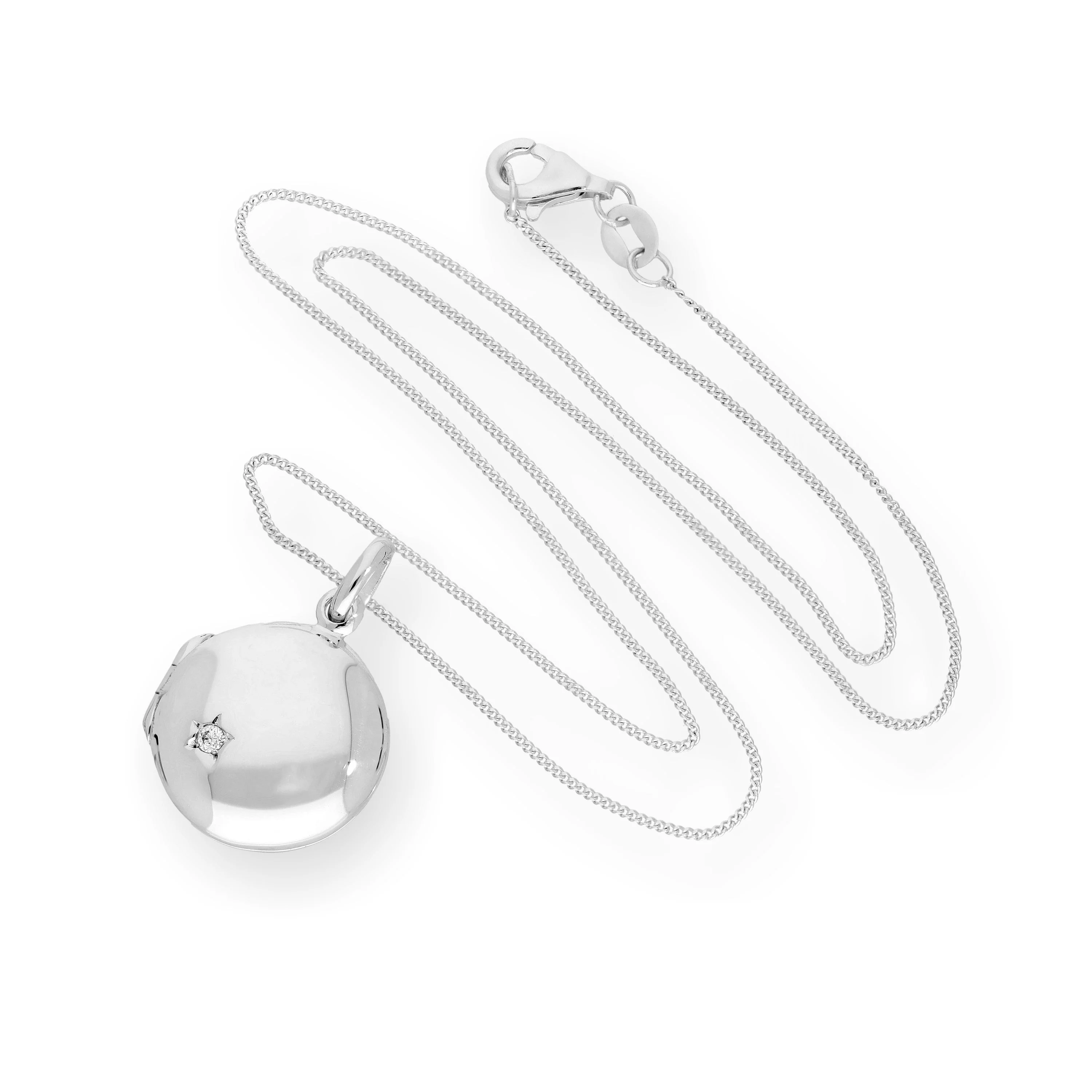 Sterling Silver & CZ Crystal Engravable Round Locket on Chain 16 - 22 Inches - Image 3