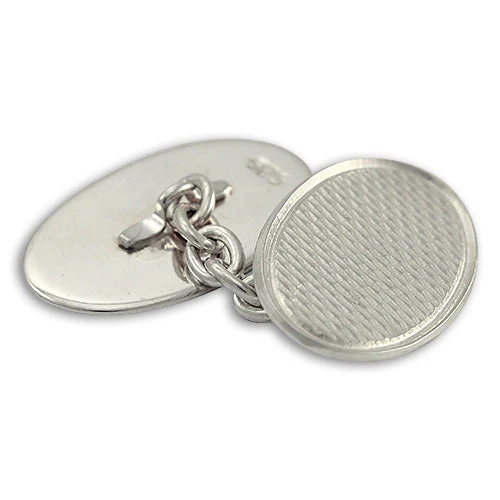 Sterling Silver Engine Turned Oval Cufflinks - Image 3