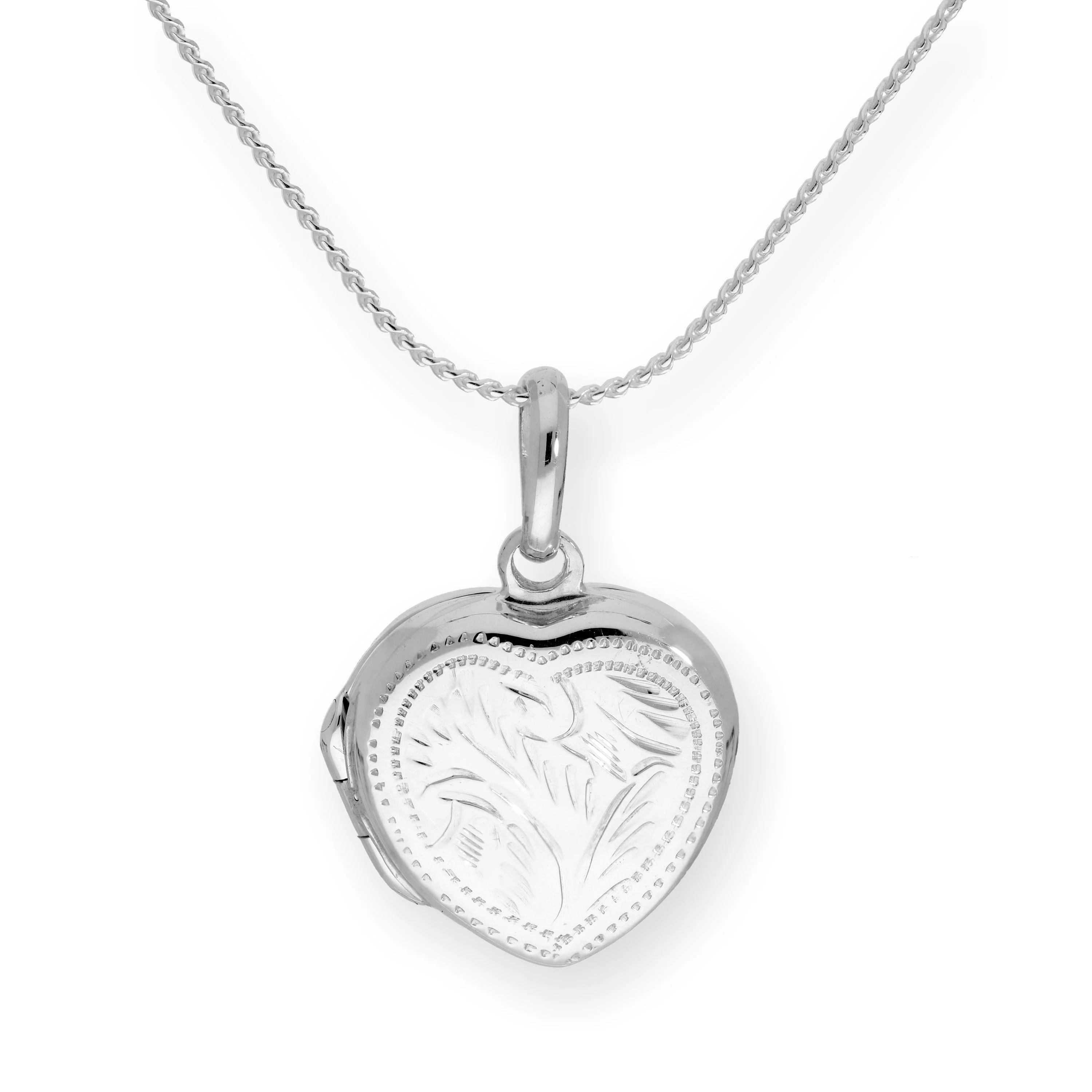 Sterling Silver Engraved Heart Locket on Chain 16 - 22 Inches - Image 2