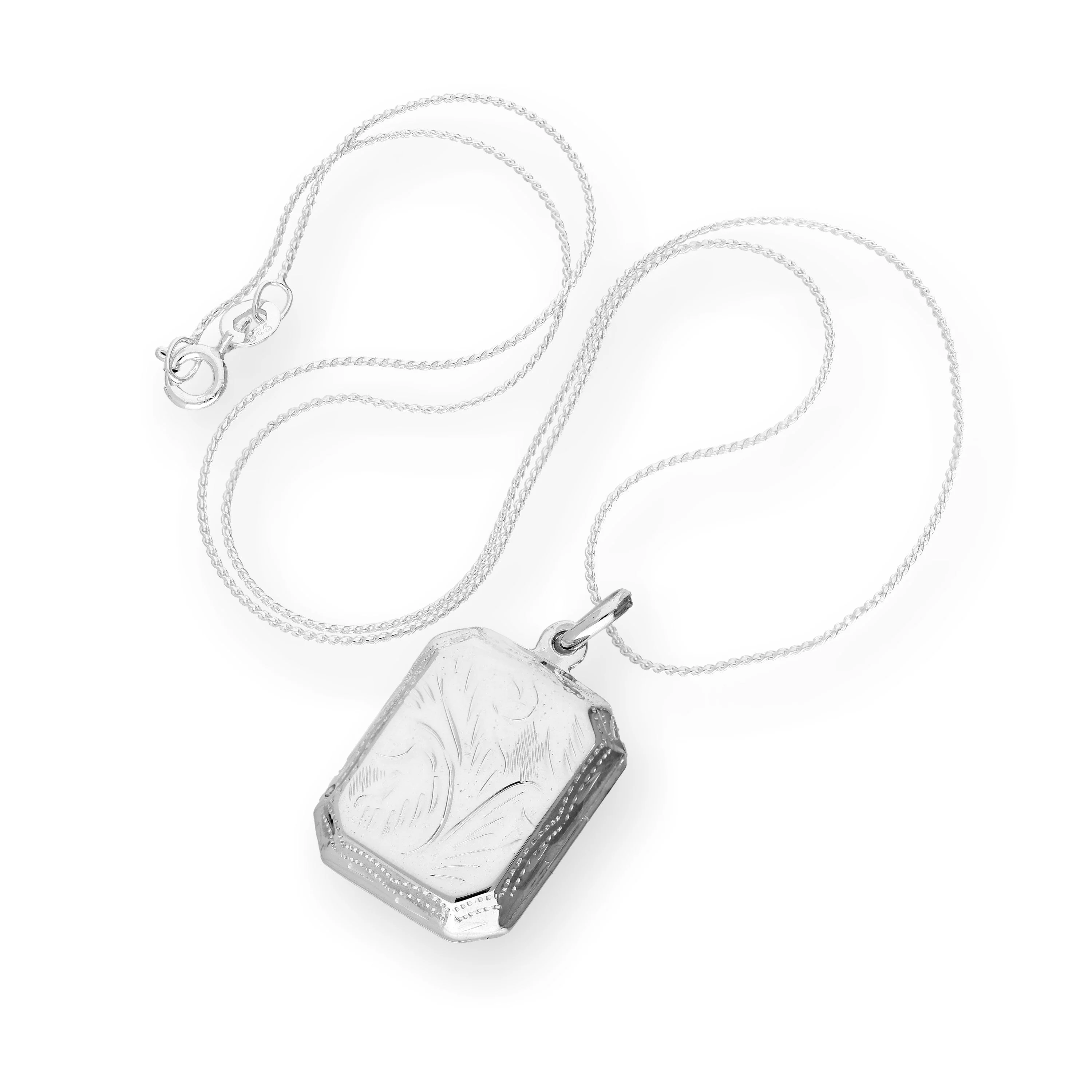 Sterling Silver Engraved Octagonal Locket on Chain 16 - 22 Inches - Image 2