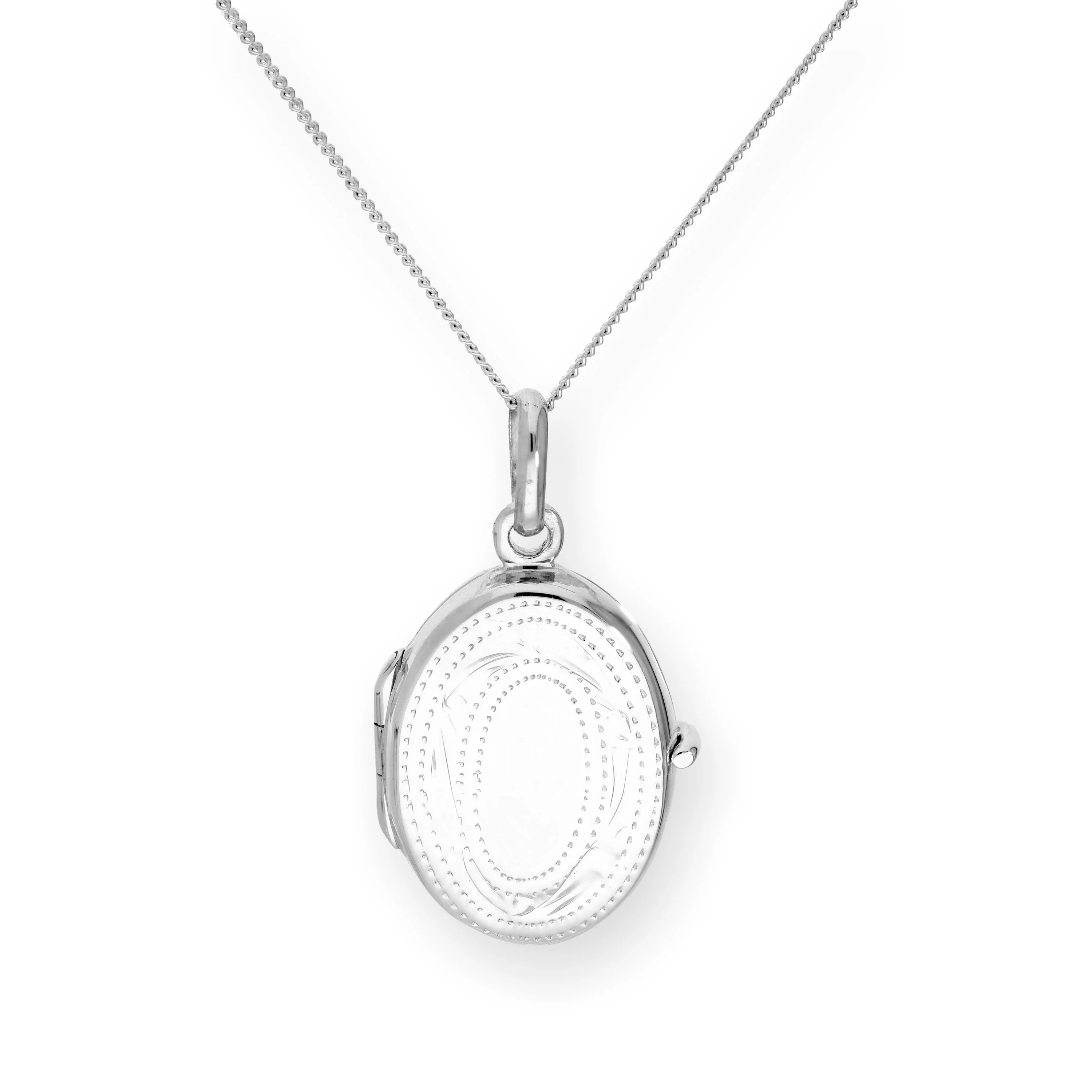 Sterling Silver Engraved Oval Locket on Chain 16 - 22 Inches - Image 2