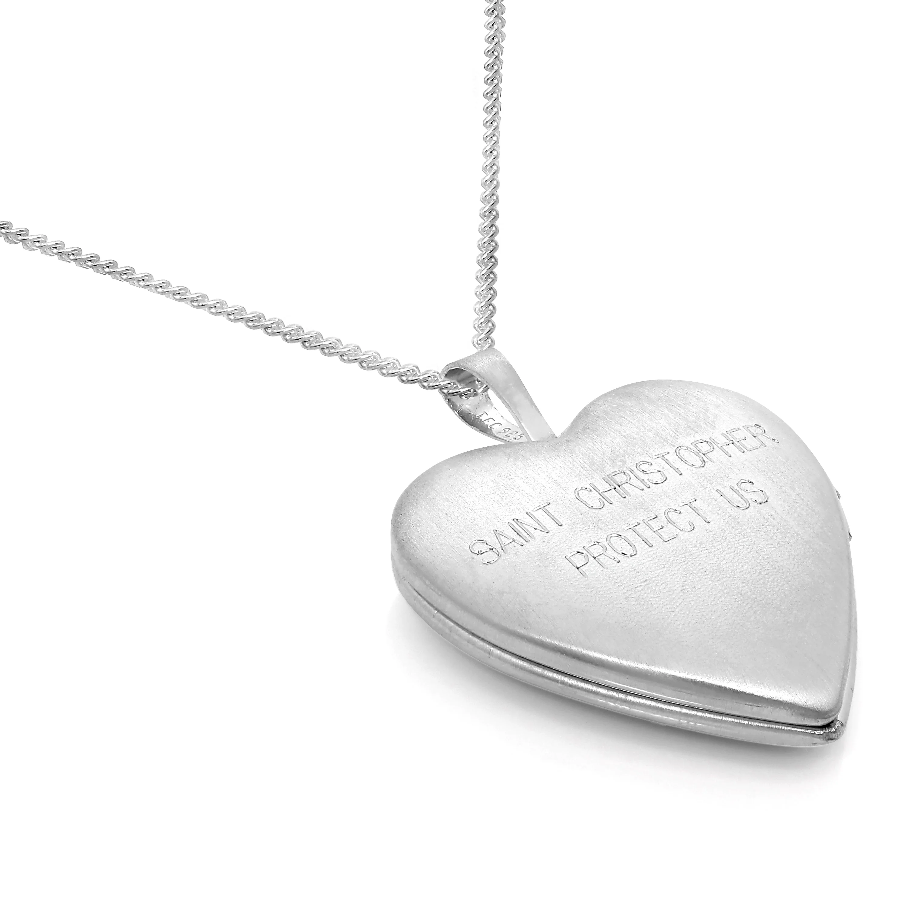 Sterling Silver Engraved St Christopher in Love Heart Locket on Chain - Image 2