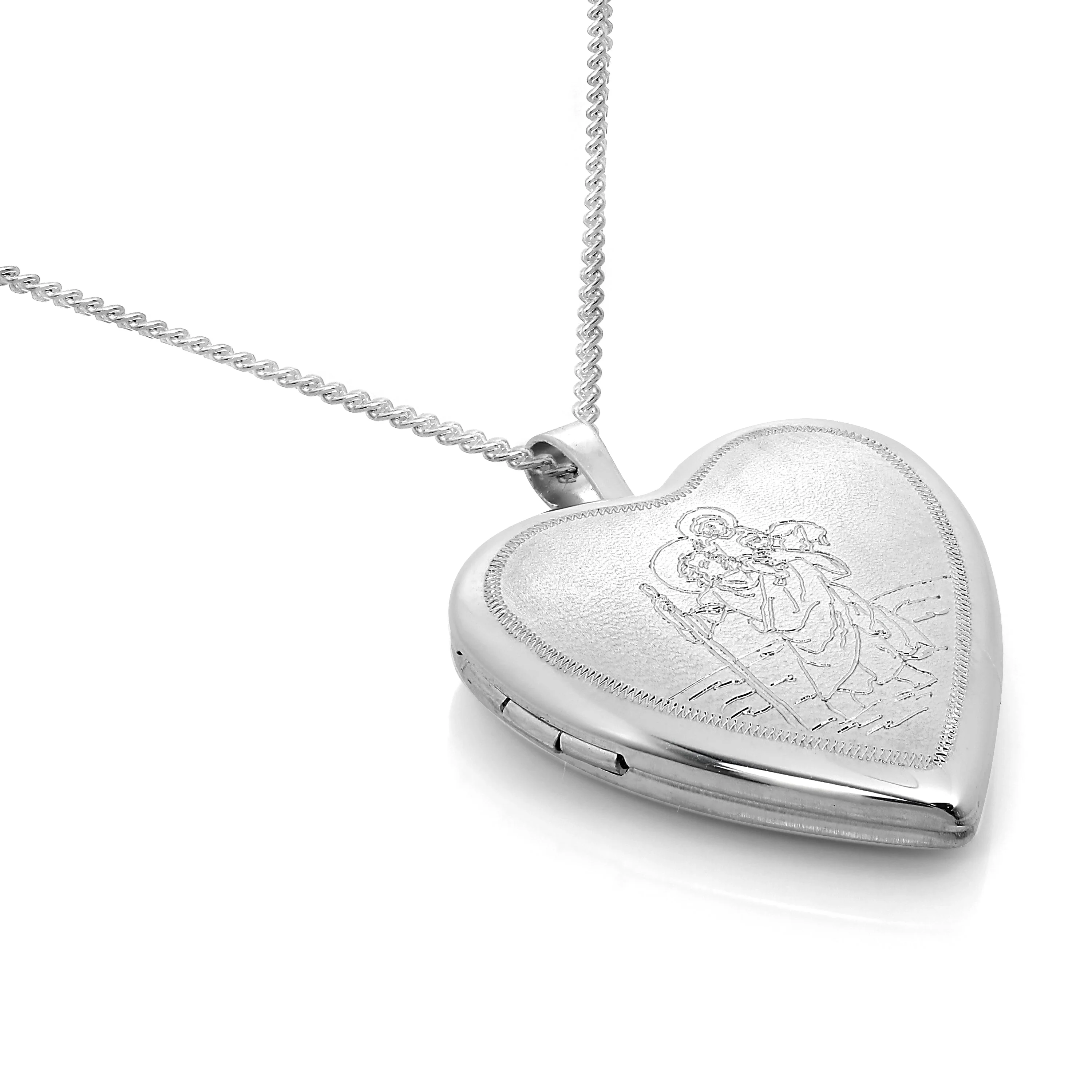 Sterling Silver Engraved St Christopher in Love Heart Locket on Chain - Image 4