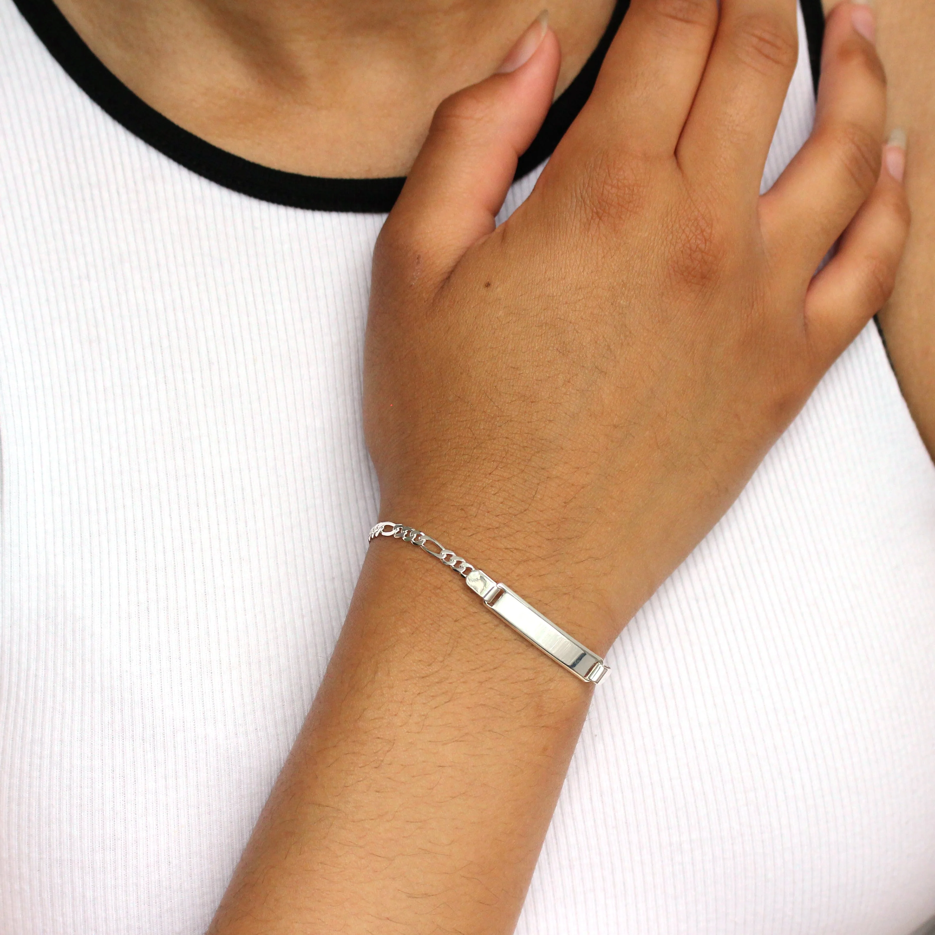Sterling Silver Figaro ID Identity Bracelet Adult & Child - Image 5