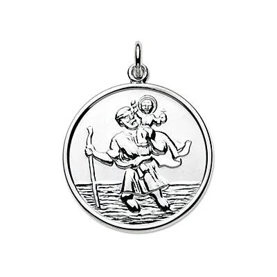 Sterling Silver Large Round Saint Christopher Pendant