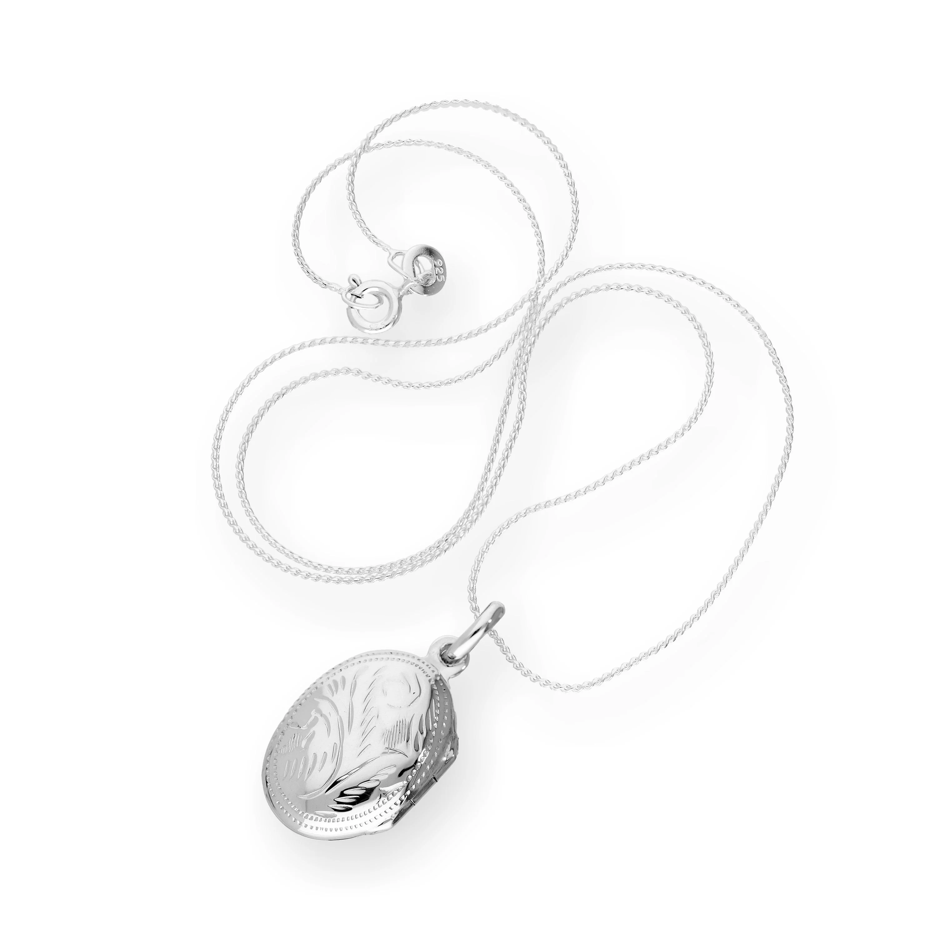 Sterling Silver Oval Engraved Locket on Chain 16 - 22 Inches - Image 2