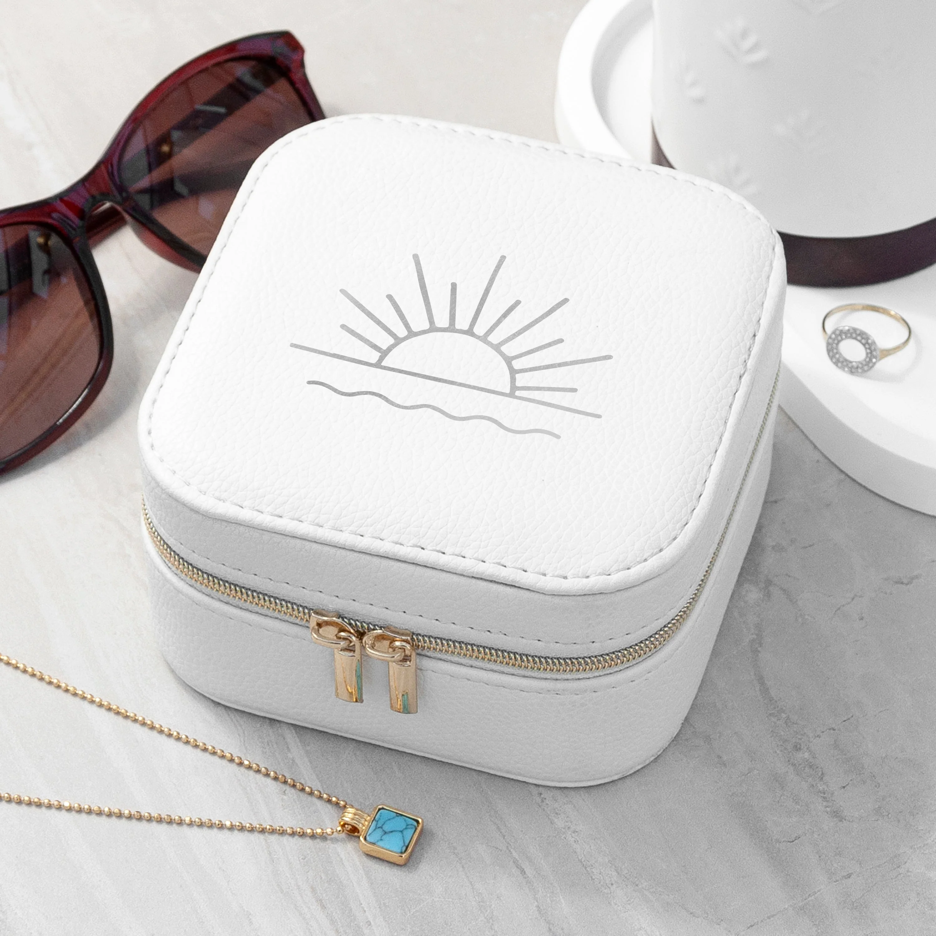 Sunset White Square Travel Jewellery Case - Image 3