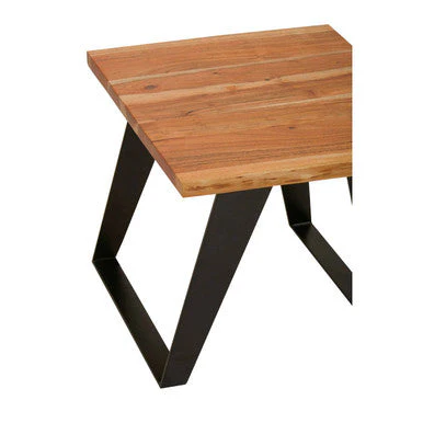 Brown Acacia Wood Top Side Table with Black Metal Legs, Surax - Image 4