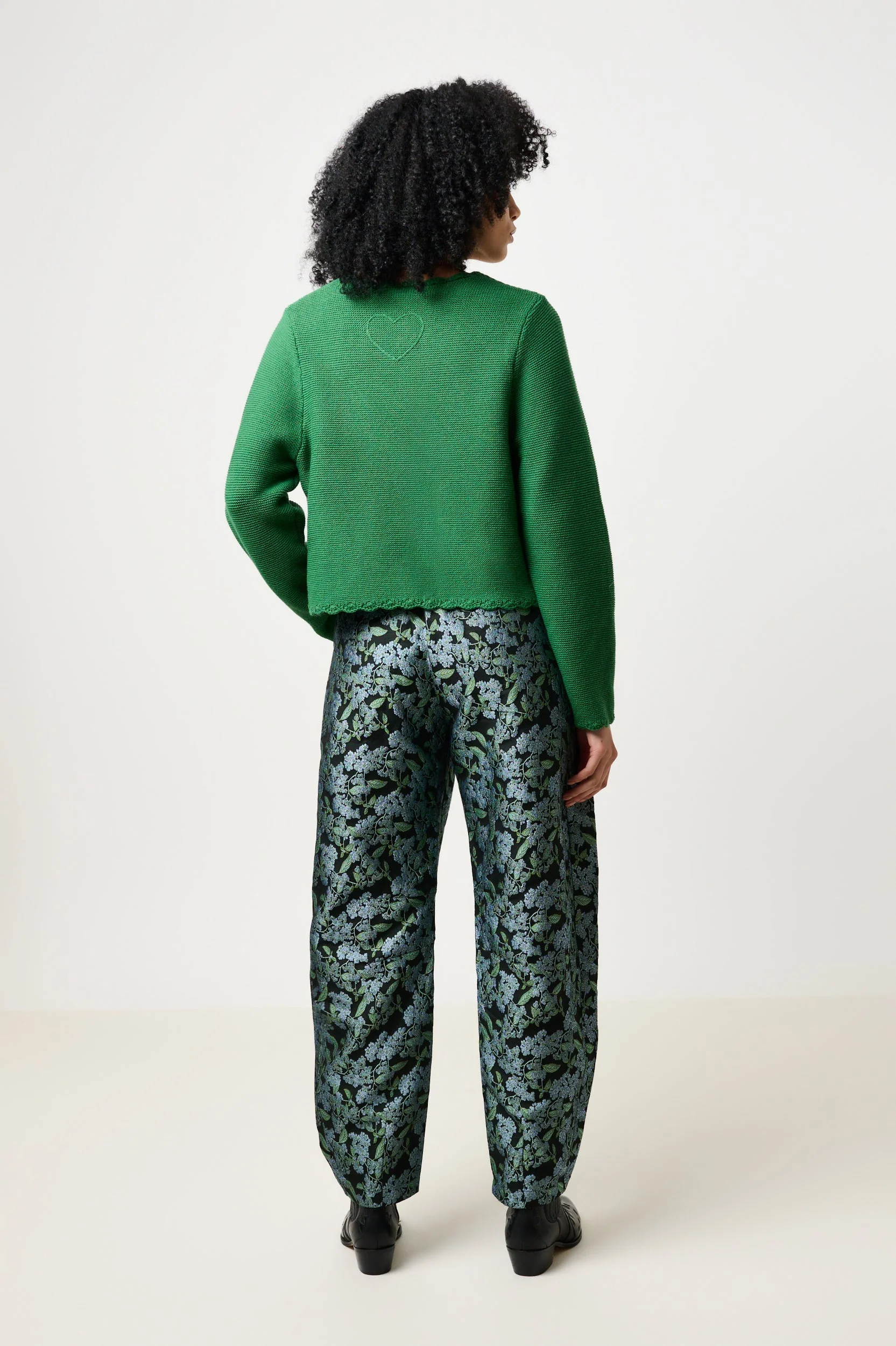 Sutton Blossom Jacquard Barrel Trouser - Black - Image 4