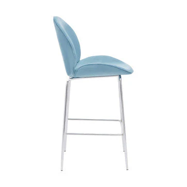 Tamzin Blue Velvet Chrome Finish Bar Chair - Image 3