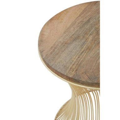 Natural Solid Rustic Wood Top Side Table with Gold Finish Metallic Hourglass Base, Templar - Image 3