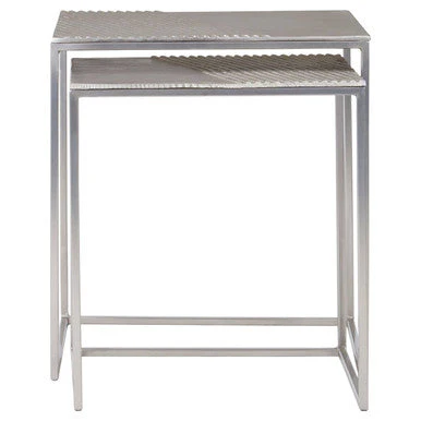 Silver Nickel Set of Two Rectangular Nesting Tables with Textured Aluminium Tops and Sleek Iron Frame, Templar - Image 5