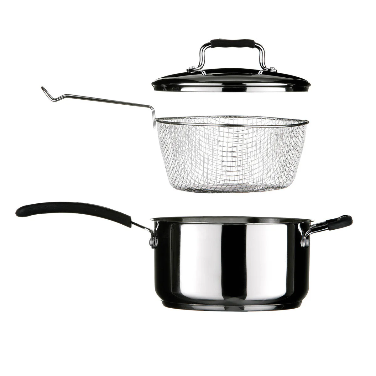 Tenzo 22 cm Stainless Steel Chip Pan with Glass Lid and Wire Basket - Image 4