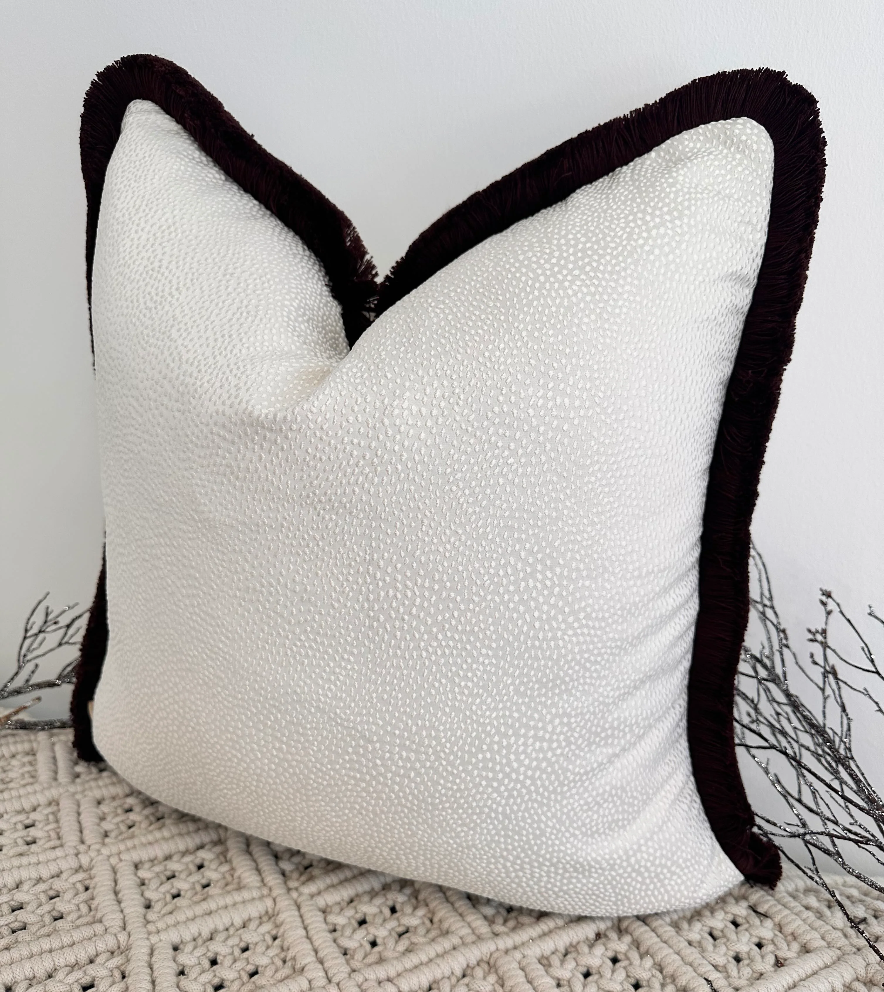 The Couture Cushion - The Ivory Borboletta Fringed in Mocha - Style No. 182 - Image 3