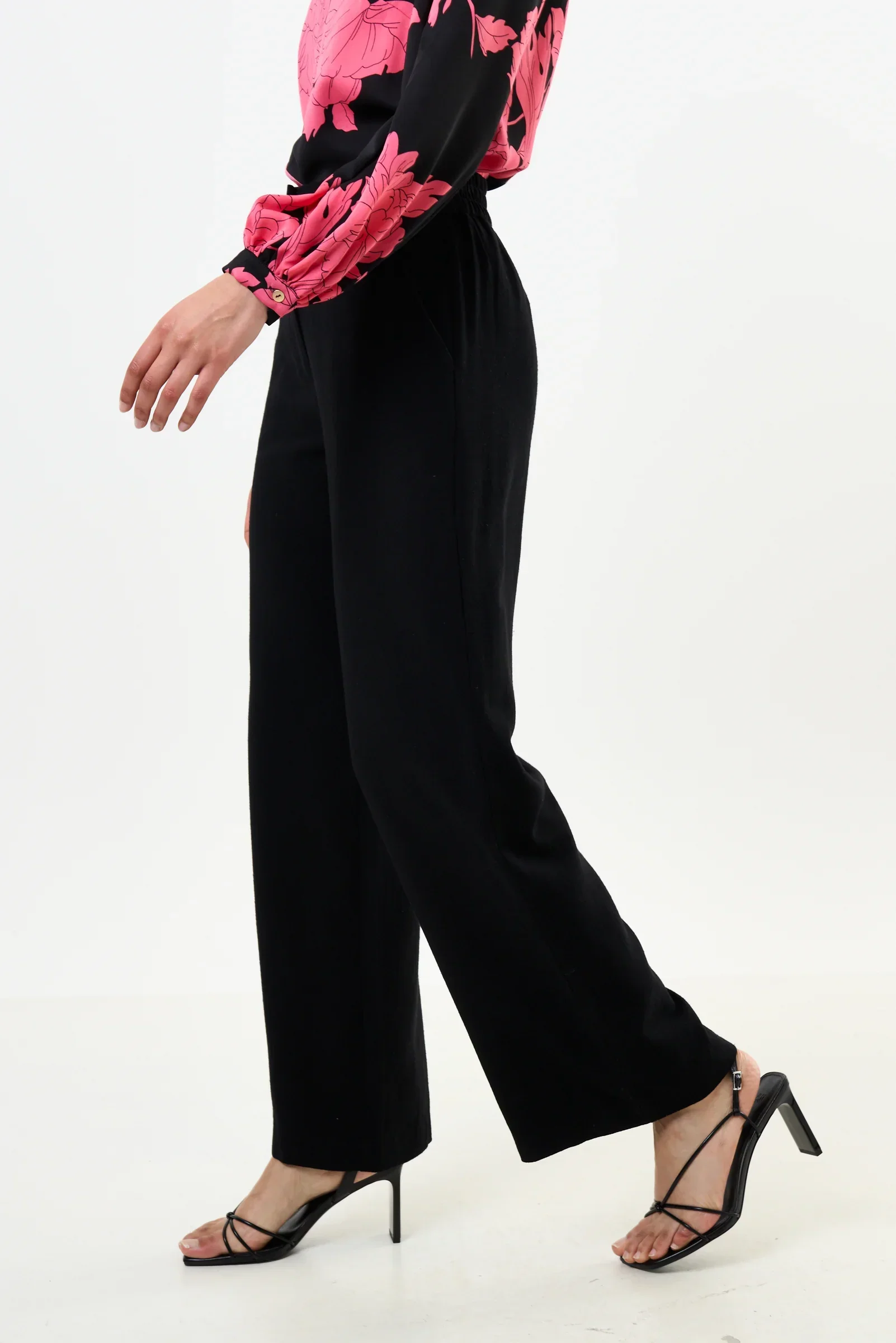 Tilde Linen Mix Wide Leg Trousers - Black - Image 2