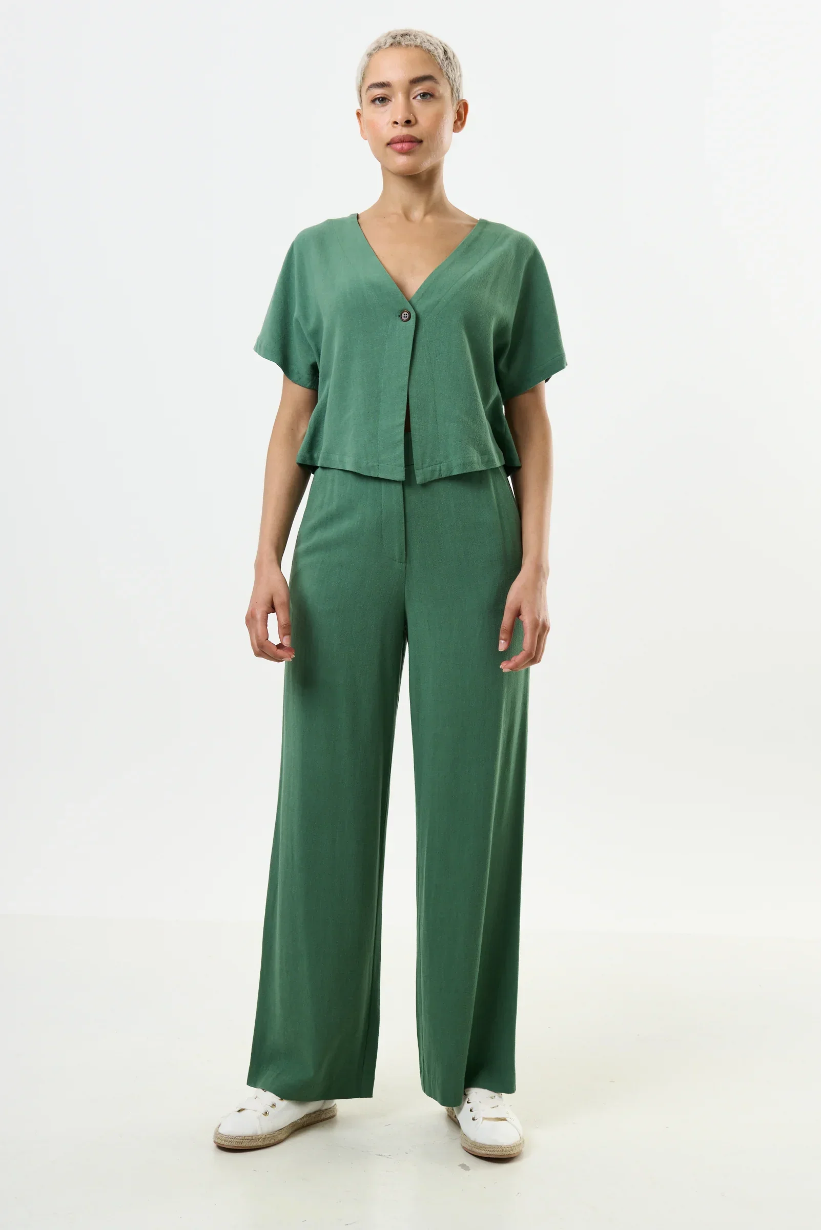 Tilde Linen Mix Wide Leg Trousers - Green - Image 5
